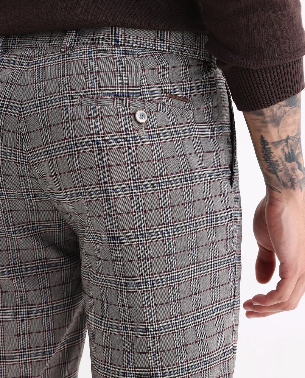 Rare Rabbit Men's Bandon Grey Polyester Blend Checked Print Regular Fit Trouser
