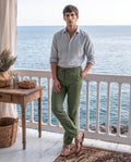 Rare Rabbit Men's Borium-T Dusky Green Linen Fabric Regular Fit Plain Trouser