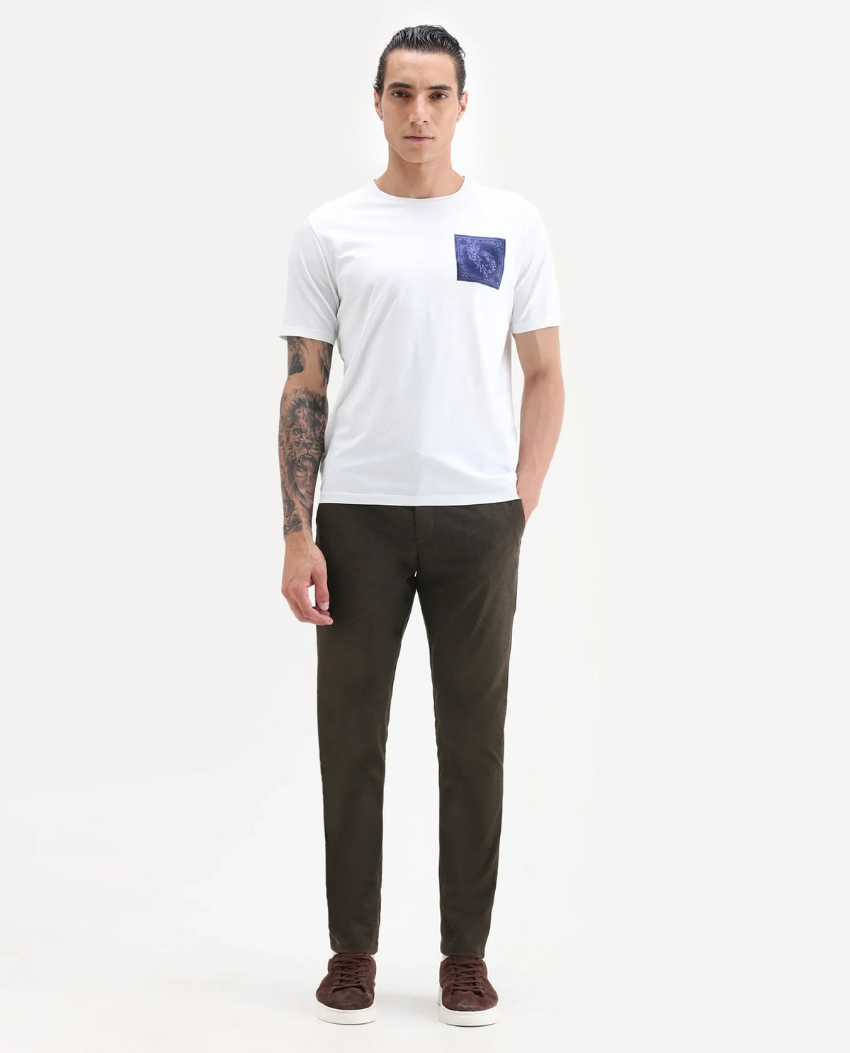 Rare Rabbit Men's Brando Brown Plain Regular Fit Trouser