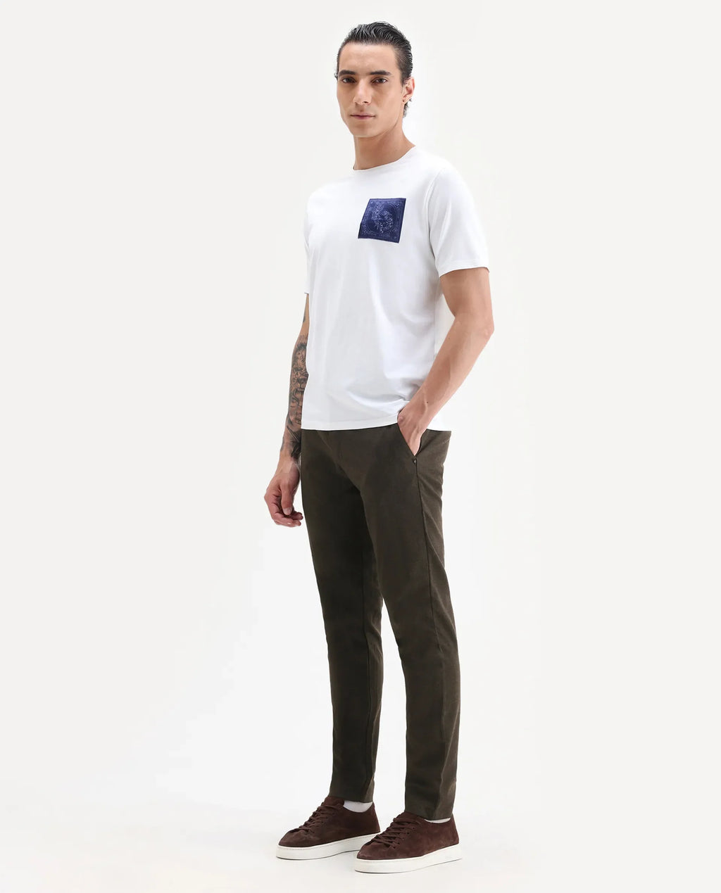 Rare Rabbit Men's Brando Brown Plain Regular Fit Trouser