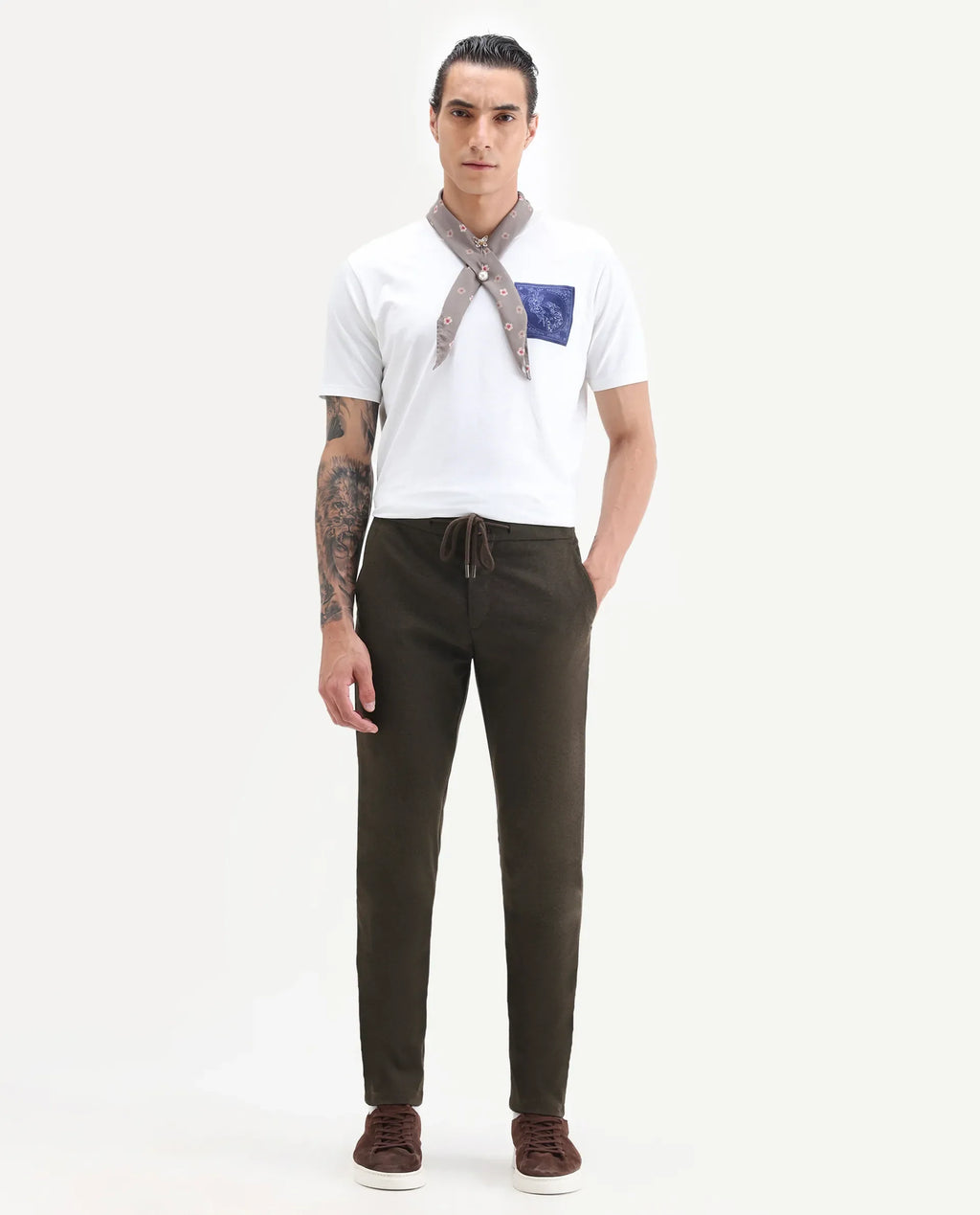 Rare Rabbit Men's Brando Brown Plain Regular Fit Trouser