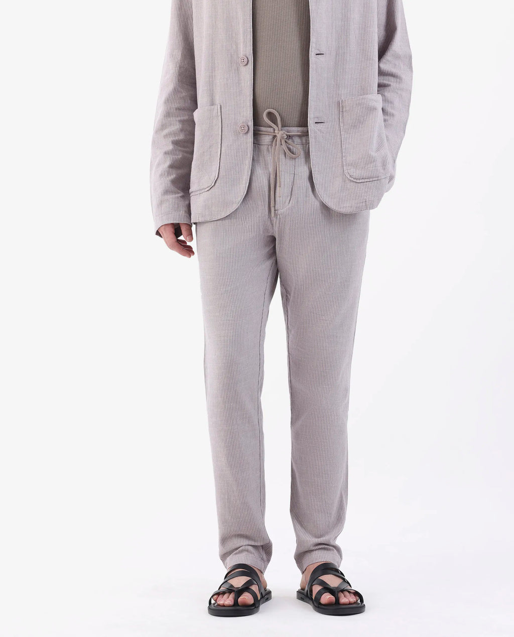 Rare Rabbit Men's Brera Puprle Linen Blend Striped Print Regular Fit Trouser