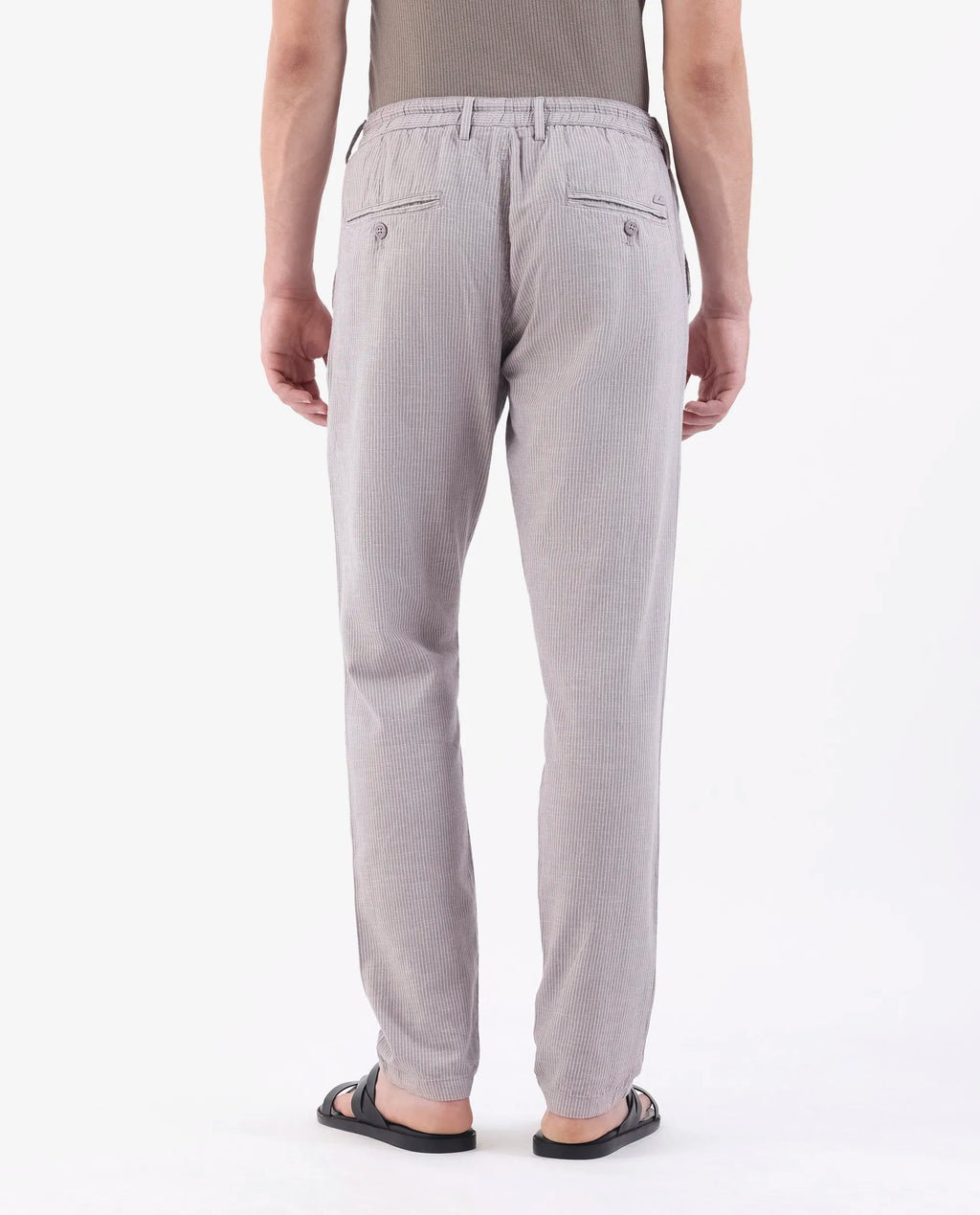 Rare Rabbit Men's Brera Puprle Linen Blend Striped Print Regular Fit Trouser