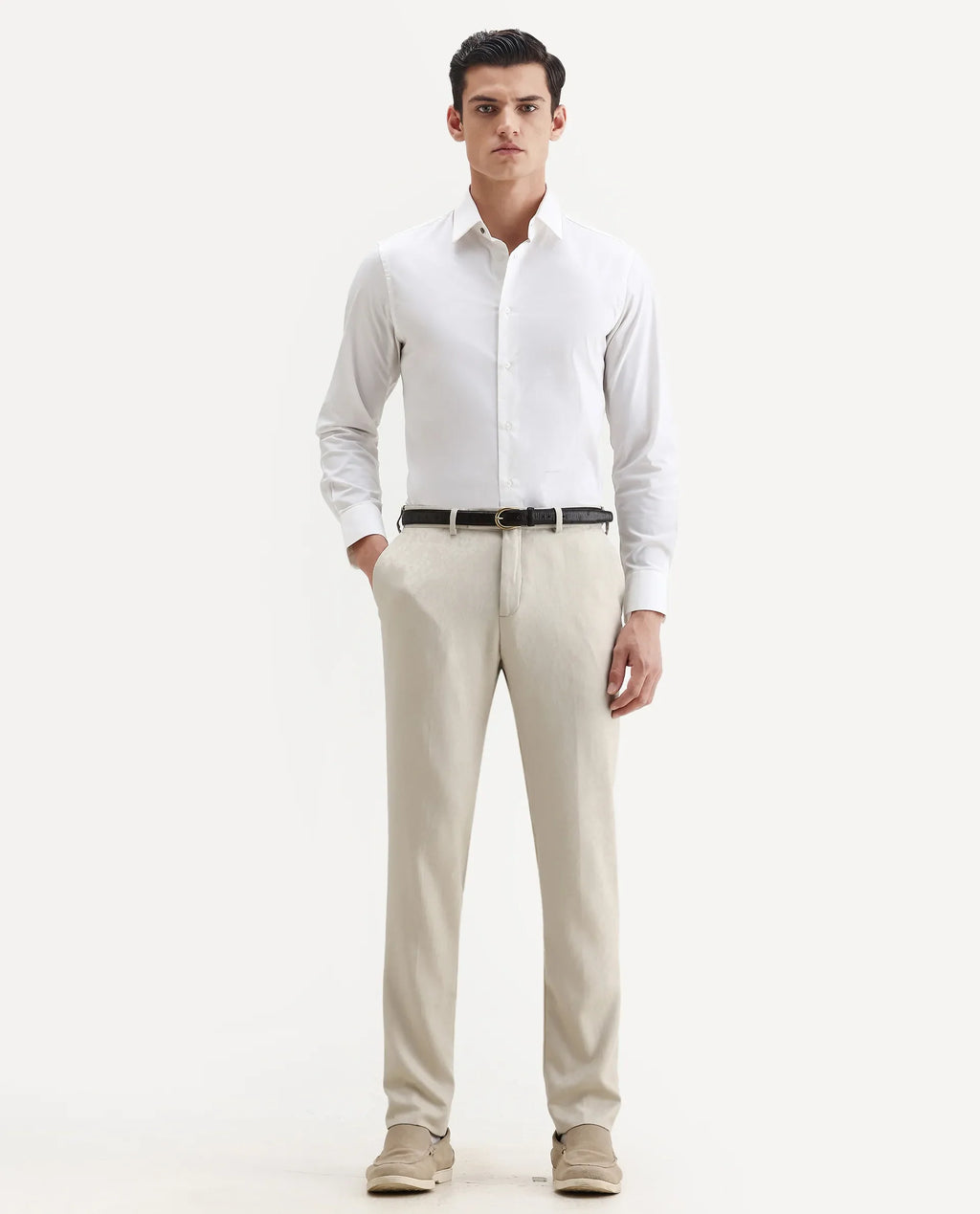 Rare Rabbit Men's Bristol Beige Jacquard Regular Fit Trouser