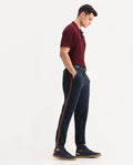 Rare Rabbit Men's Caloon Navy Linen Blend Plain Regular Fit Trouser