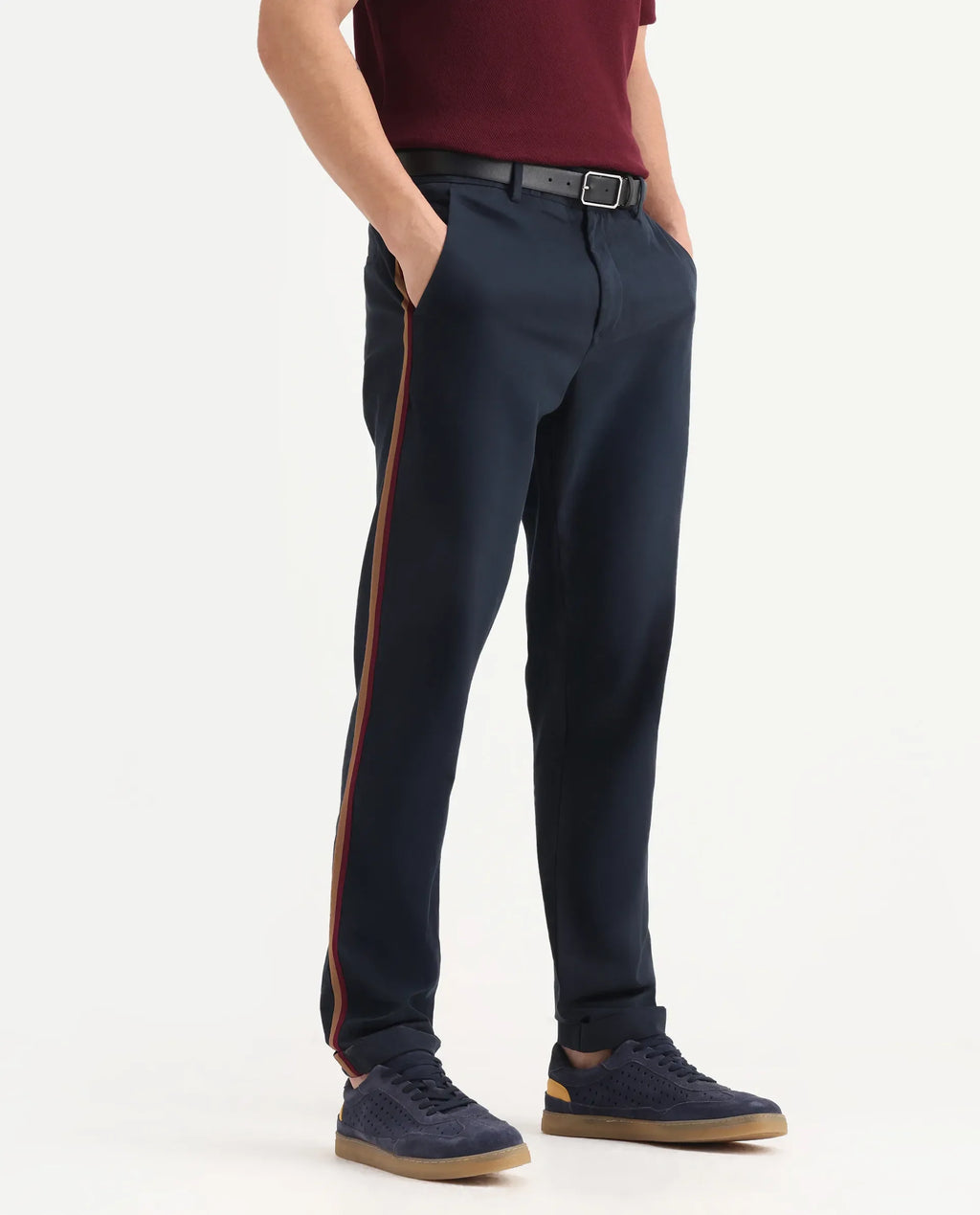 Rare Rabbit Men's Caloon Navy Linen Blend Plain Regular Fit Trouser