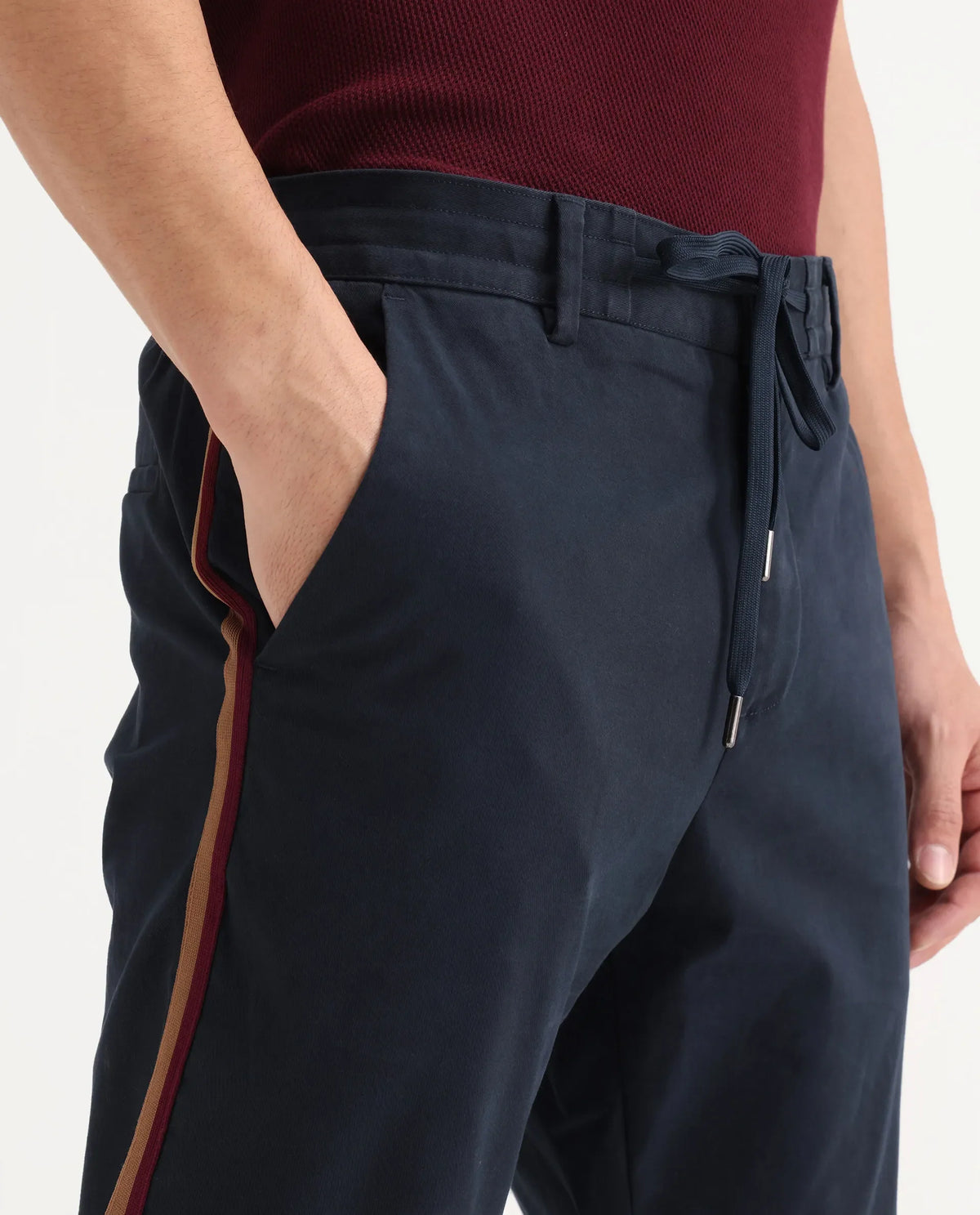 Rare Rabbit Men's Caloon Navy Linen Blend Plain Regular Fit Trouser