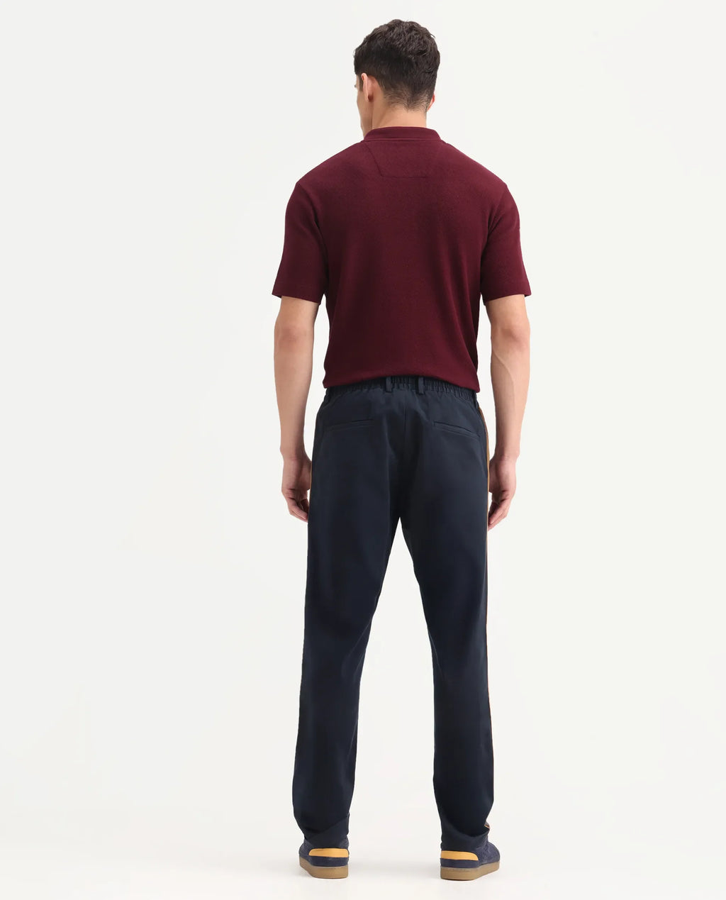 Rare Rabbit Men's Caloon Navy Linen Blend Plain Regular Fit Trouser