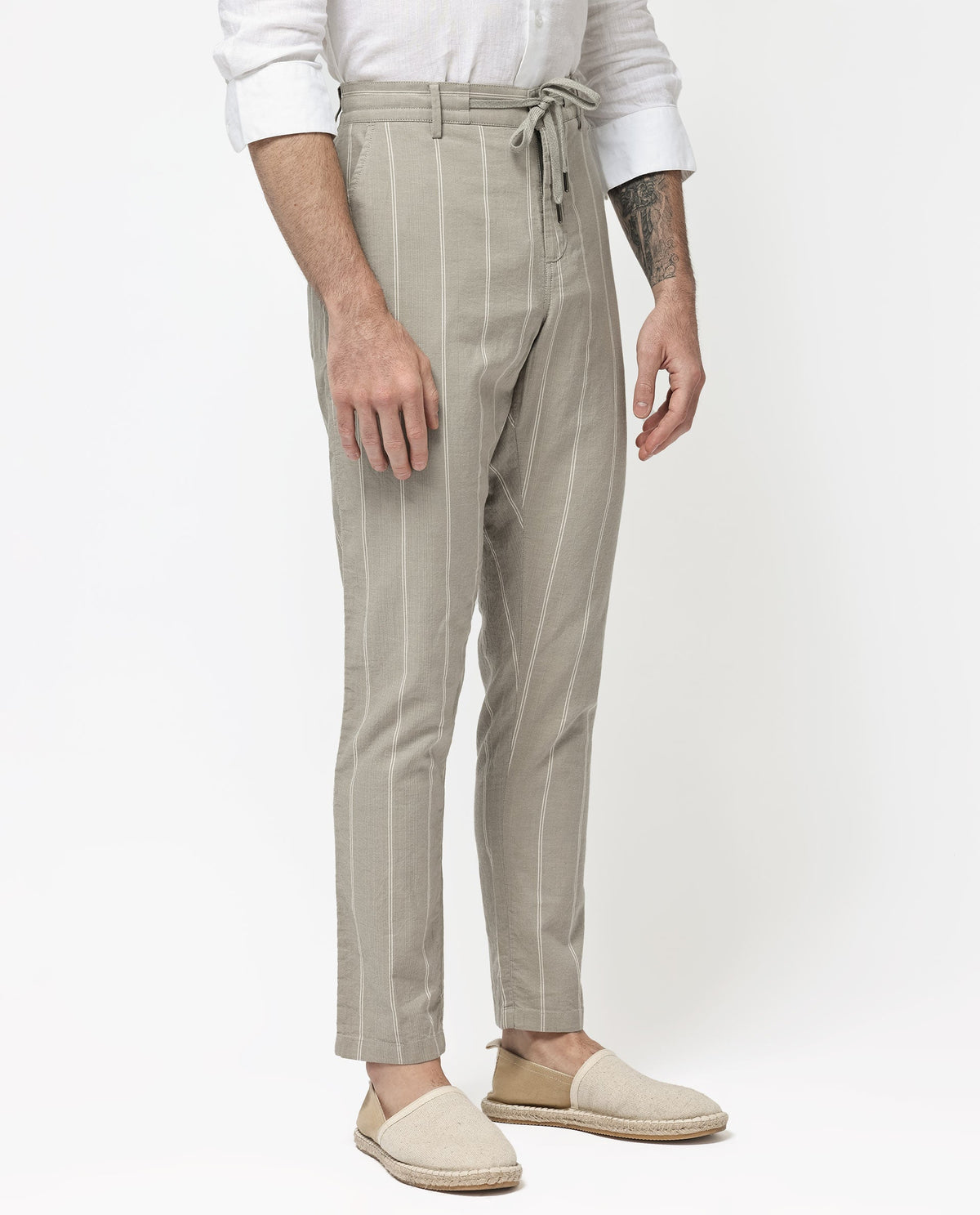 Rare Rabbit Men's Canal Grey Cotton Striped Print Regular Fit Trouser