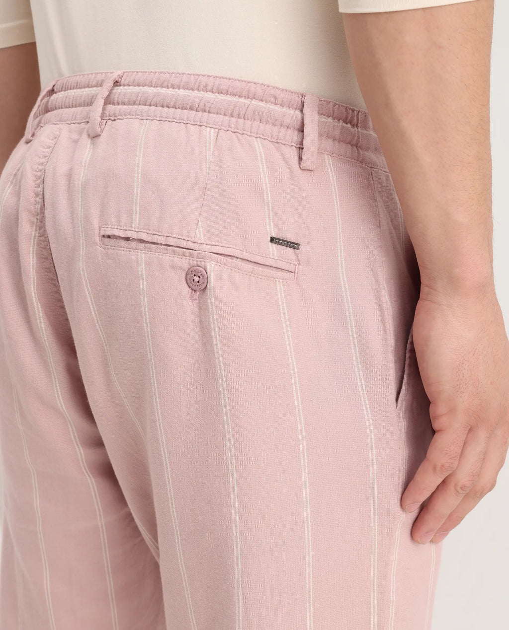 Rare Rabbit Men's Canal Grey Cotton Striped Print Regular Fit Trouser
