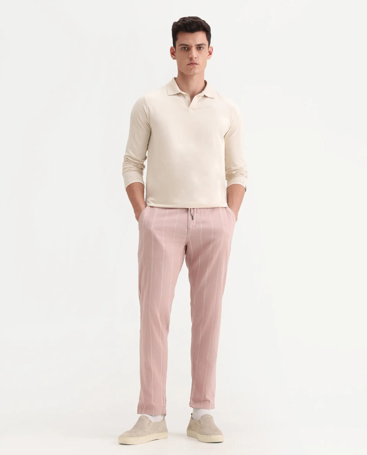 Rare Rabbit Men's Canal Grey Cotton Striped Print Regular Fit Trouser