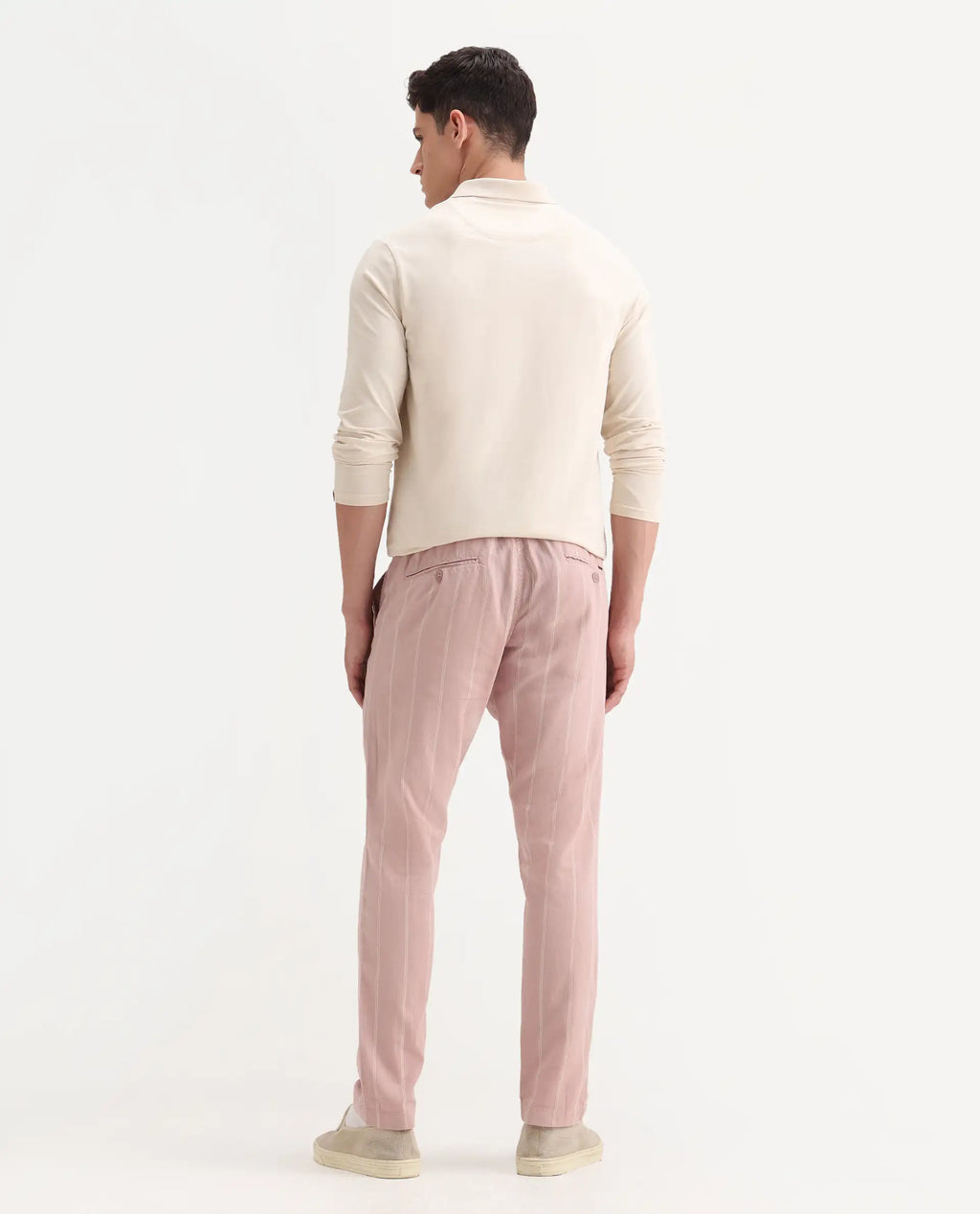 Rare Rabbit Men's Canal Grey Cotton Striped Print Regular Fit Trouser