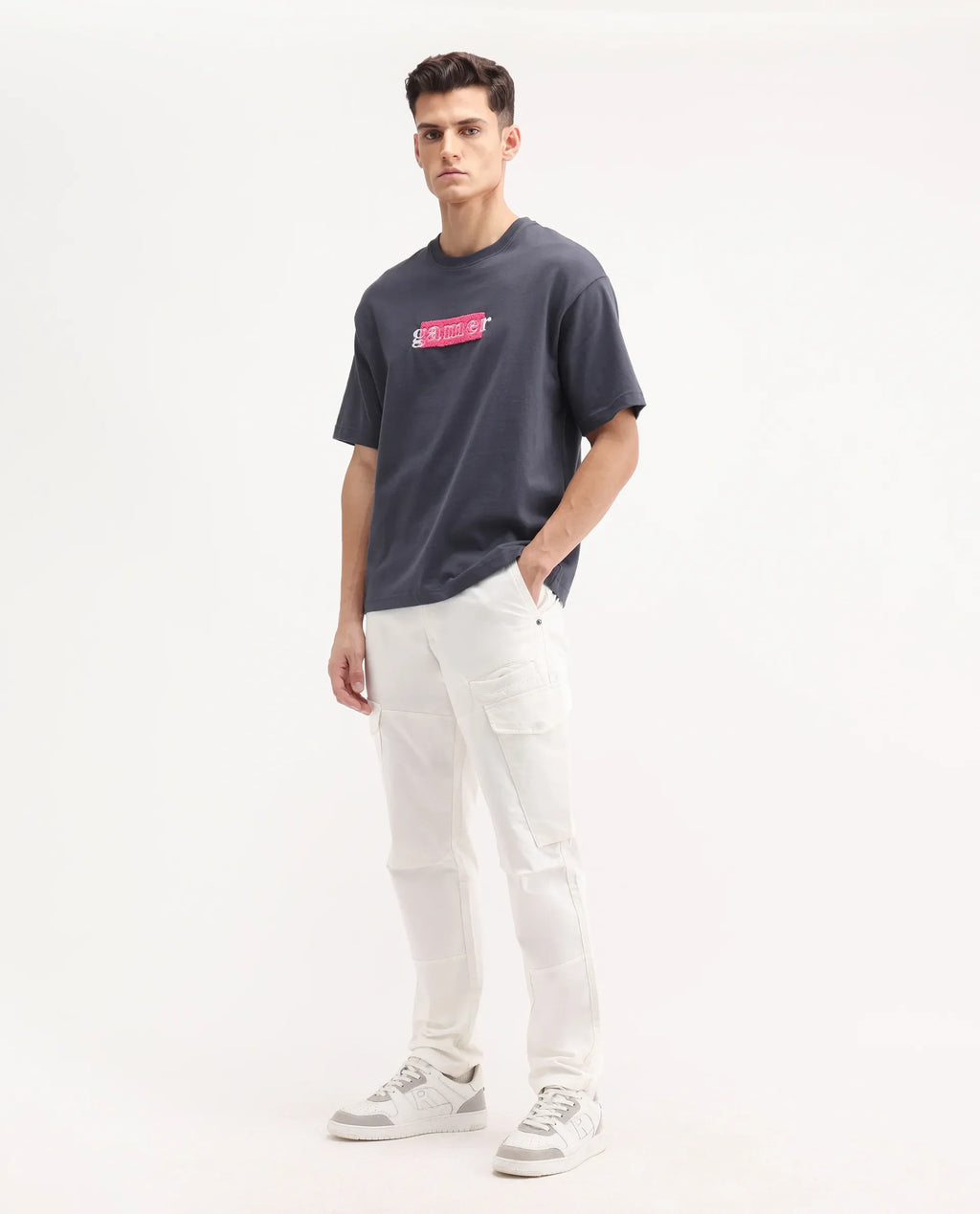 Rare Rabbit Men's Ceder-1 White Cotton Plain Regular Fit Trouser