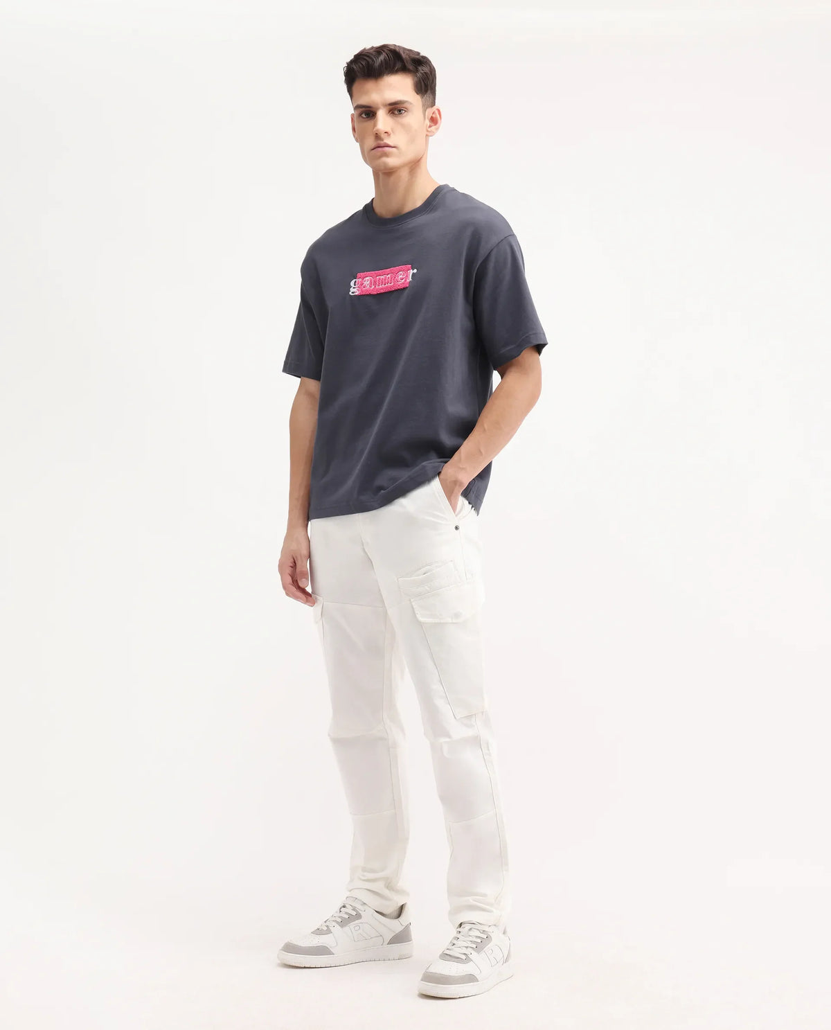 Rare Rabbit Men's Ceder-1 White Cotton Plain Regular Fit Trouser