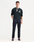 Rare Rabbit Men's Chamer Navy Polyester Plain Regular Fit Trouser