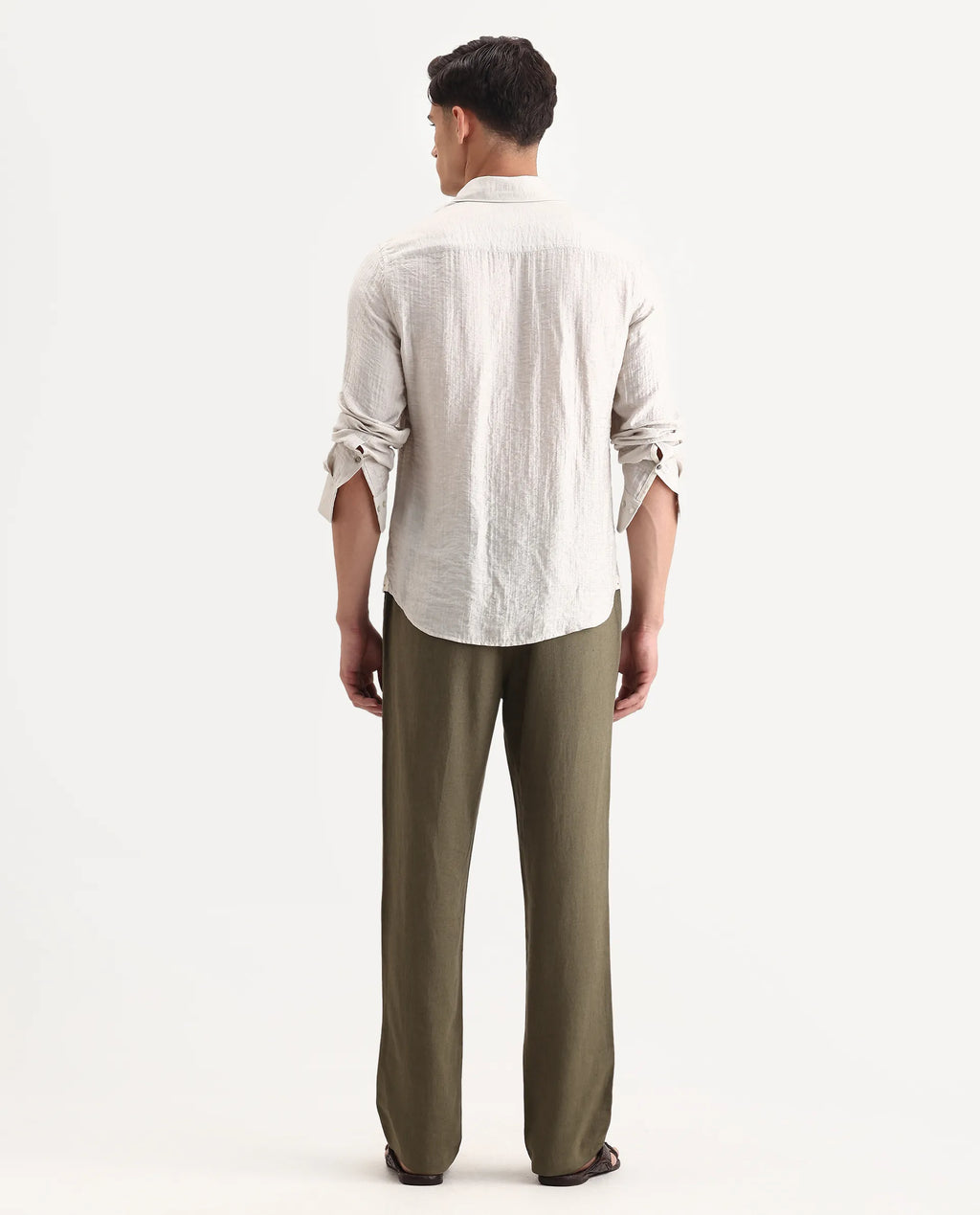 Rare Rabbit Men Chinio Dark Olive Linen Blend Drawstring Closure Plain Trouser