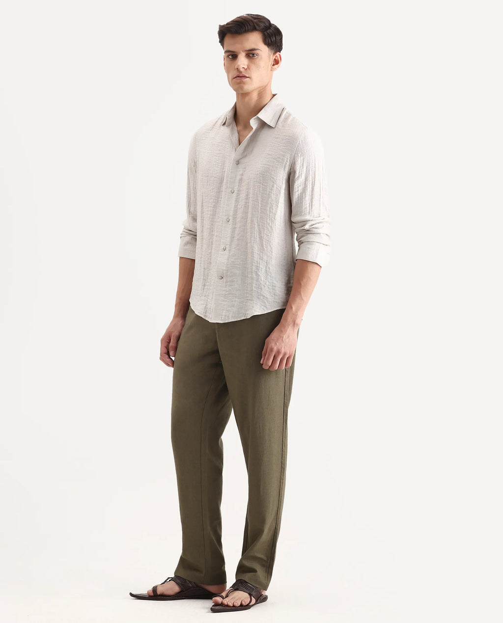Rare Rabbit Men Chinio Dark Olive Linen Blend Drawstring Closure Plain Trouser