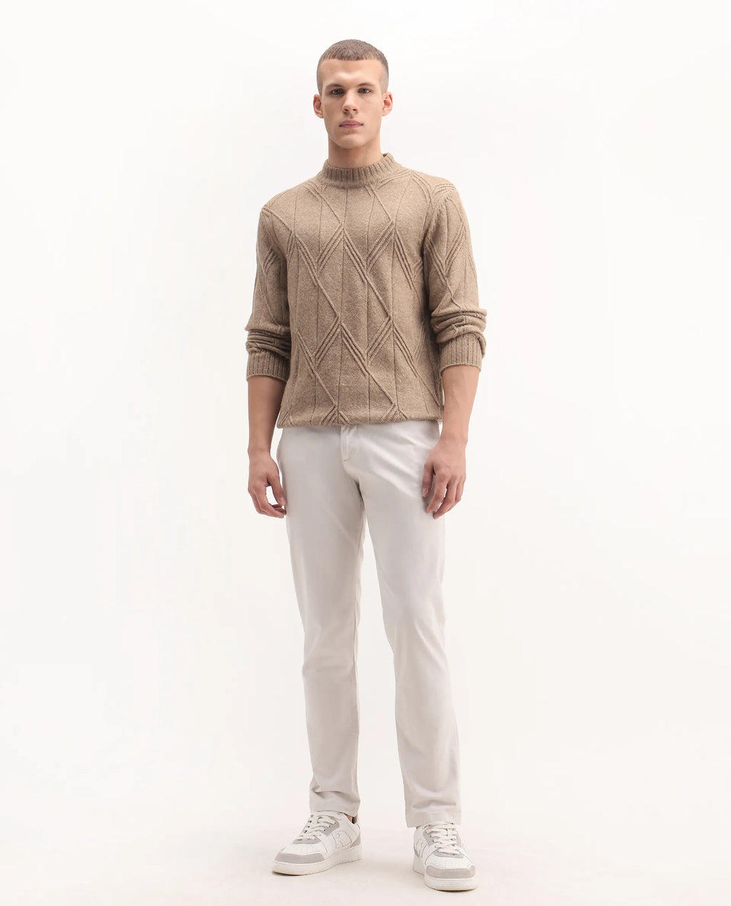 Rare Rabbit Men's Clovet Beige Cotton Plain Regular Fit Trouser