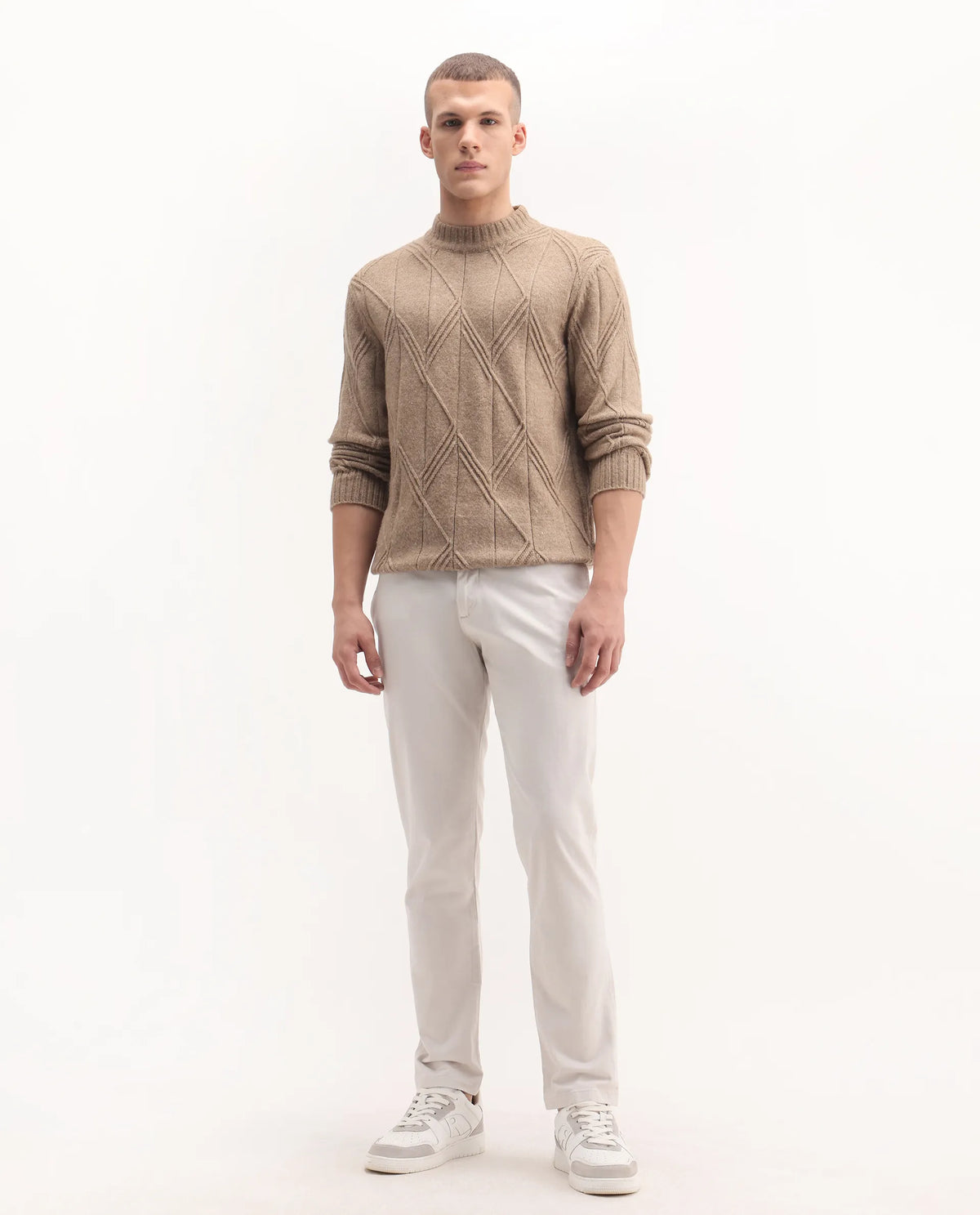 Rare Rabbit Men's Clovet Beige Cotton Plain Regular Fit Trouser