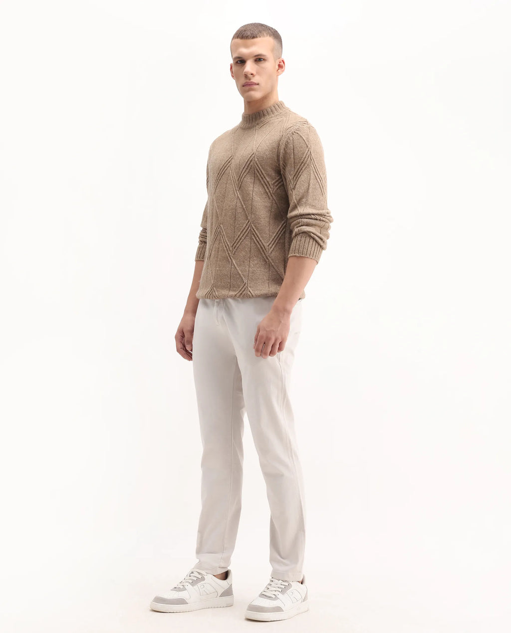Rare Rabbit Men's Clovet Beige Cotton Plain Regular Fit Trouser