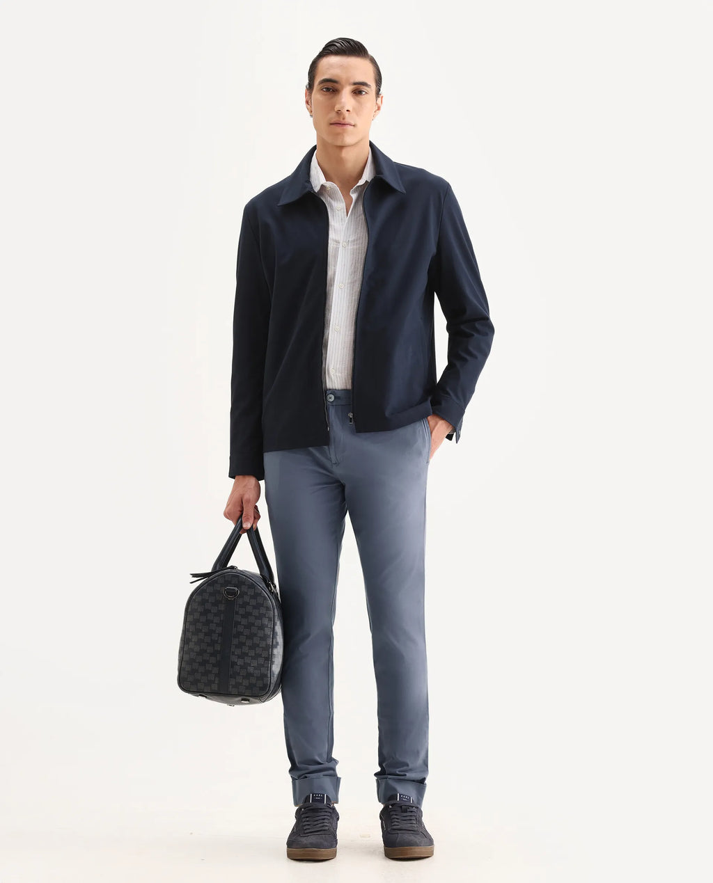 Rare Rabbit Men's Clovey Grey Cotton Plain Slim Fit Trouser