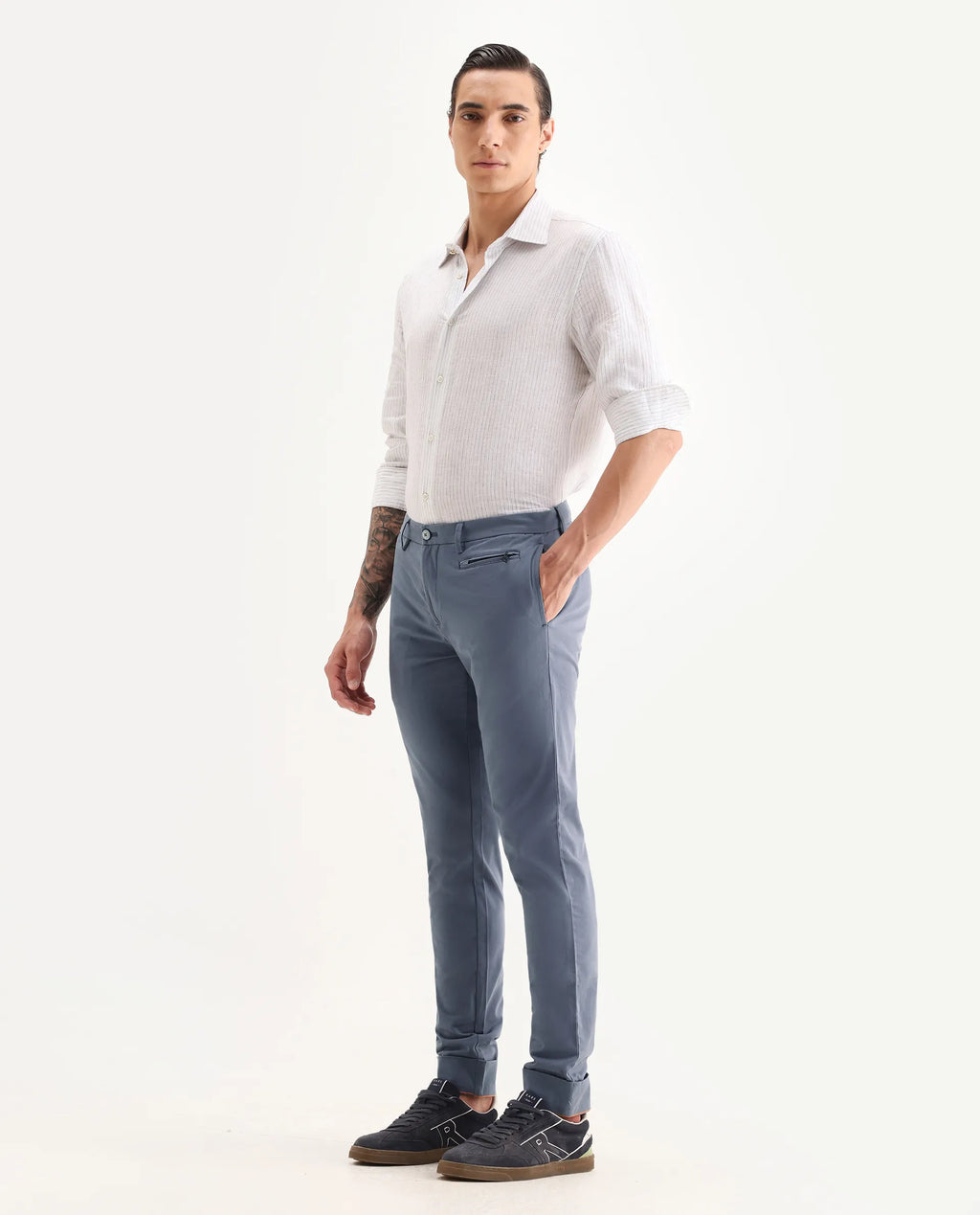 Rare Rabbit Men's Clovey Grey Cotton Plain Slim Fit Trouser