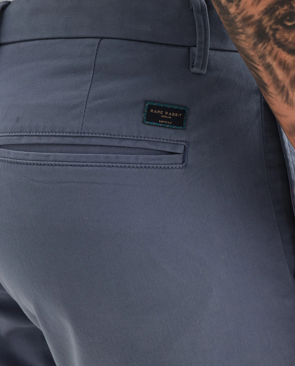 Rare Rabbit Men's Clovey Grey Cotton Plain Slim Fit Trouser