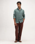 Rare Rabbit Men's Coft-B Brown Linen Blend Plain Loose Fit Trouser