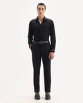 Rare Rabbit Men's Comotel Black Linen Blend Plain Regular Fit Trouser