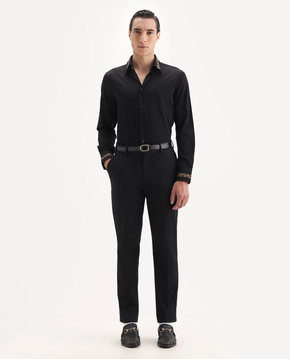 Rare Rabbit Men's Comotel Black Linen Blend Plain Regular Fit Trouser
