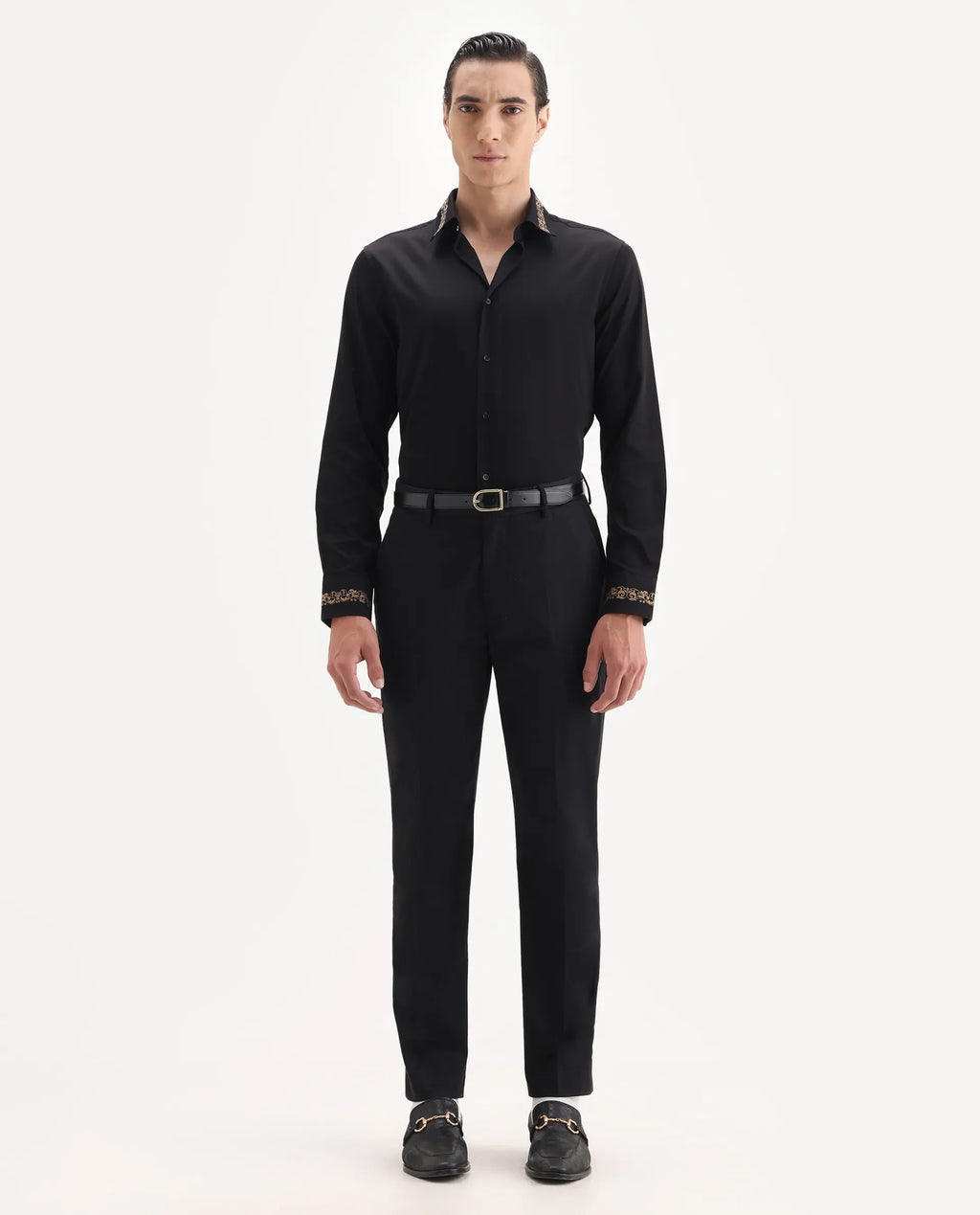 Rare Rabbit Men's Comotel Black Linen Blend Plain Regular Fit Trouser