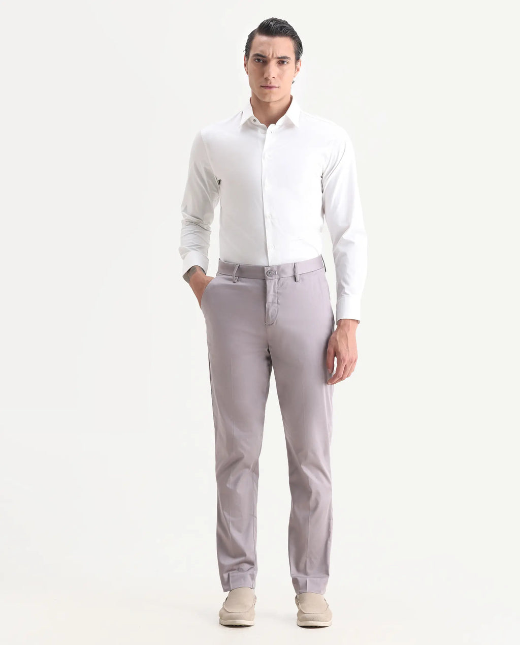 Rare Rabbit Men's Comotel Dusky Purple Linen Blend Plain Regular Fit Trouser