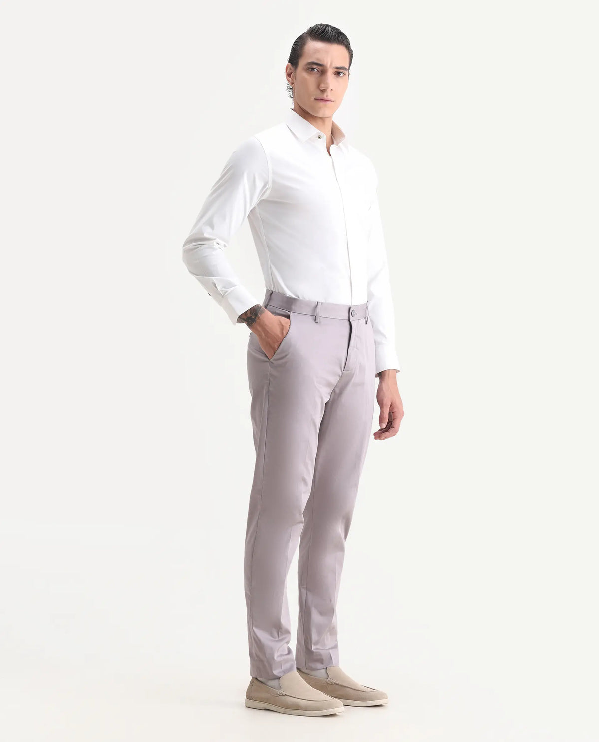 Rare Rabbit Men's Comotel Dusky Purple Linen Blend Plain Regular Fit Trouser