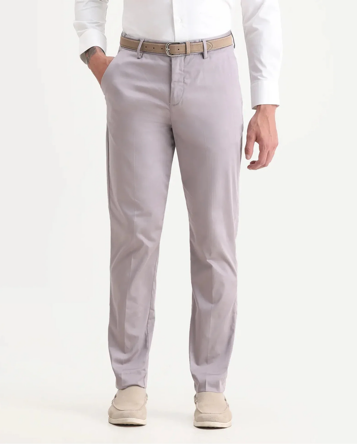 Rare Rabbit Men's Comotel Dusky Purple Linen Blend Plain Regular Fit Trouser