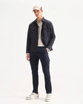 Rare Rabbit Men's Curo Navy Cotton Plain Regular Fit Trouser