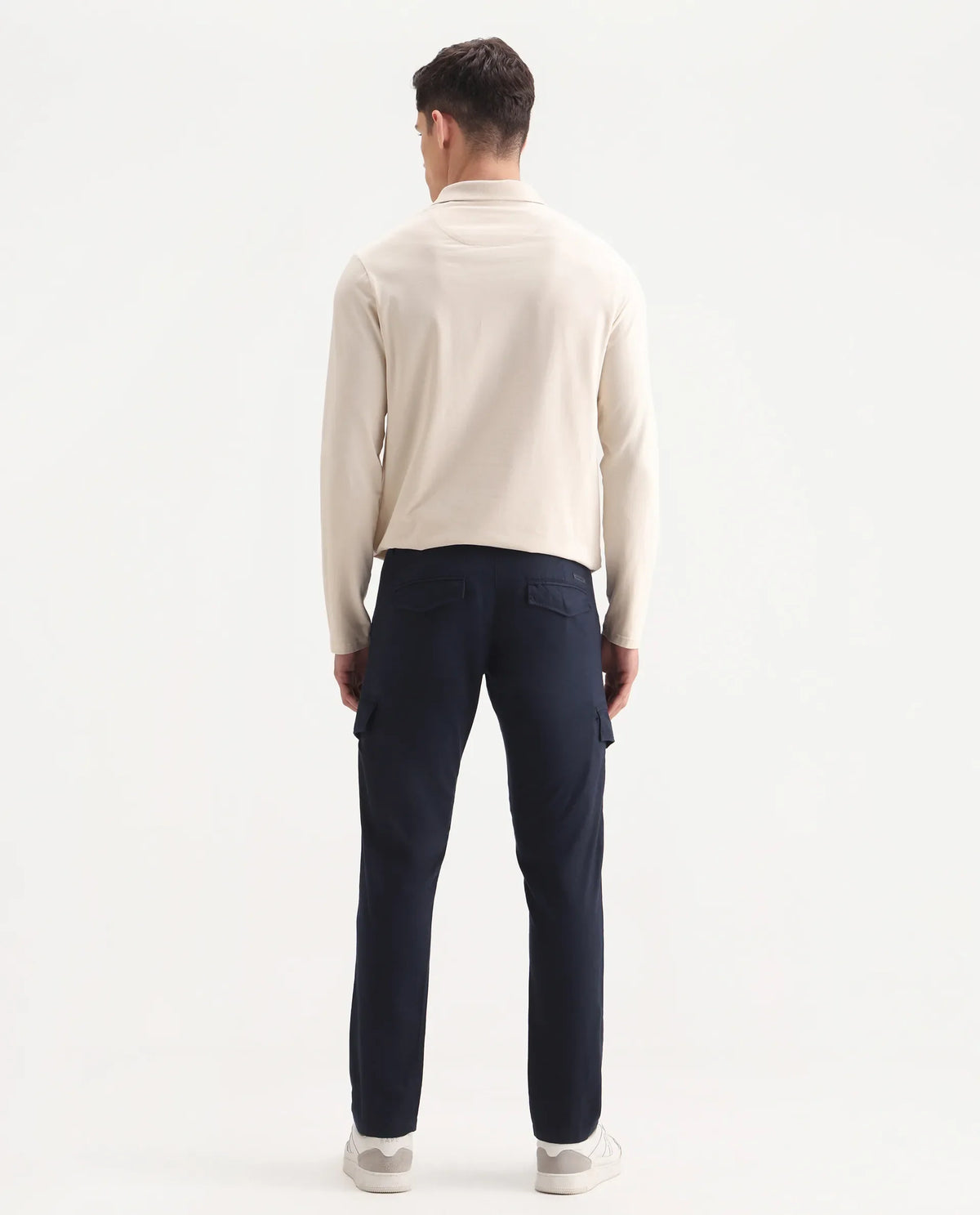 Rare Rabbit Men's Curo Navy Cotton Plain Regular Fit Trouser