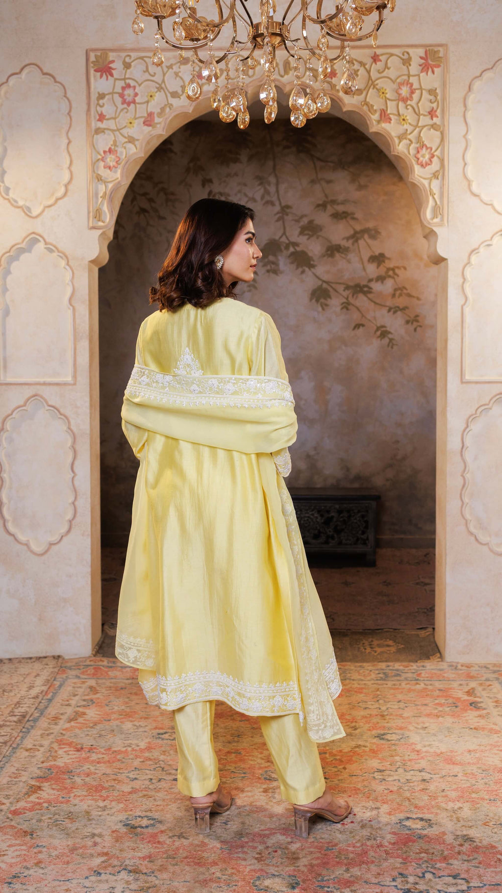 Butter Yellow Abha Kurta with Pants and Potli