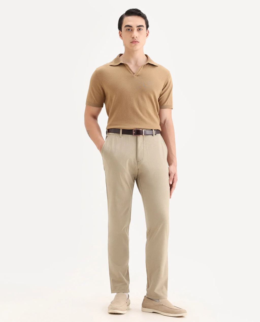 Rare Rabbit Men's Driver-2 Khaki Polyester Blend Plain Regular Fit Trouser
