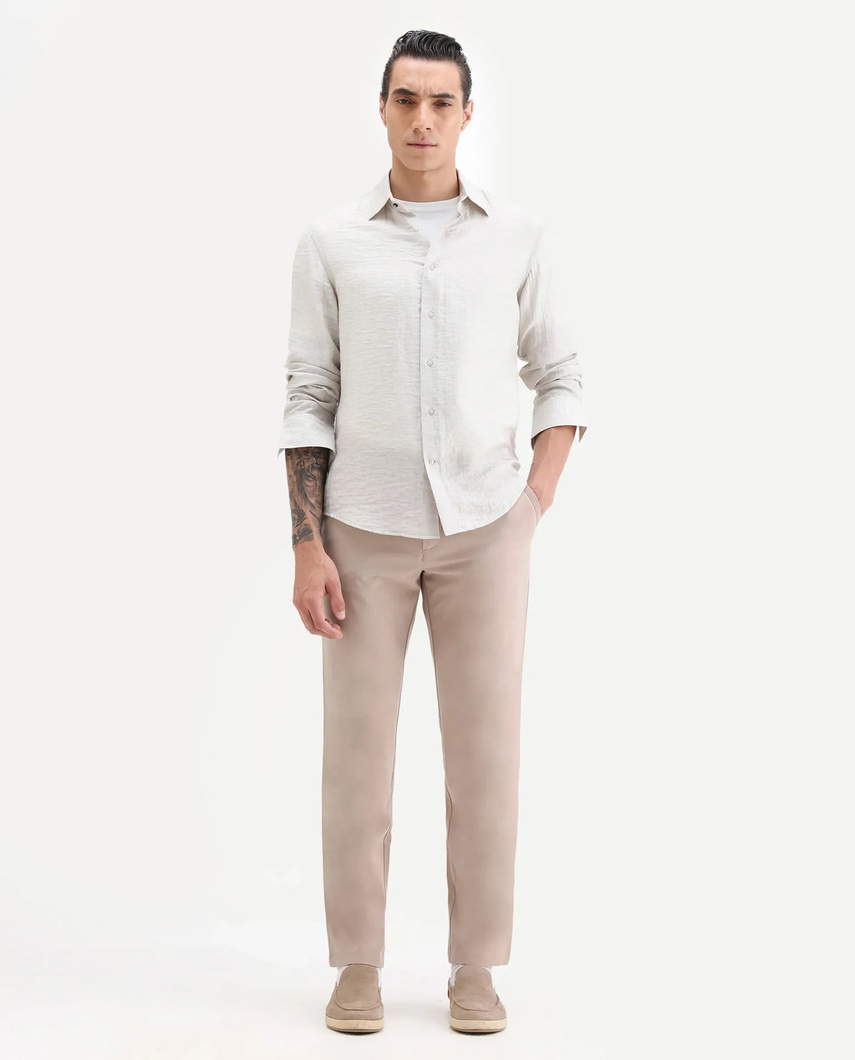 Rare Rabbit Men's Driver-2 Peach Polyester Blend Plain Regular Fit Trouser