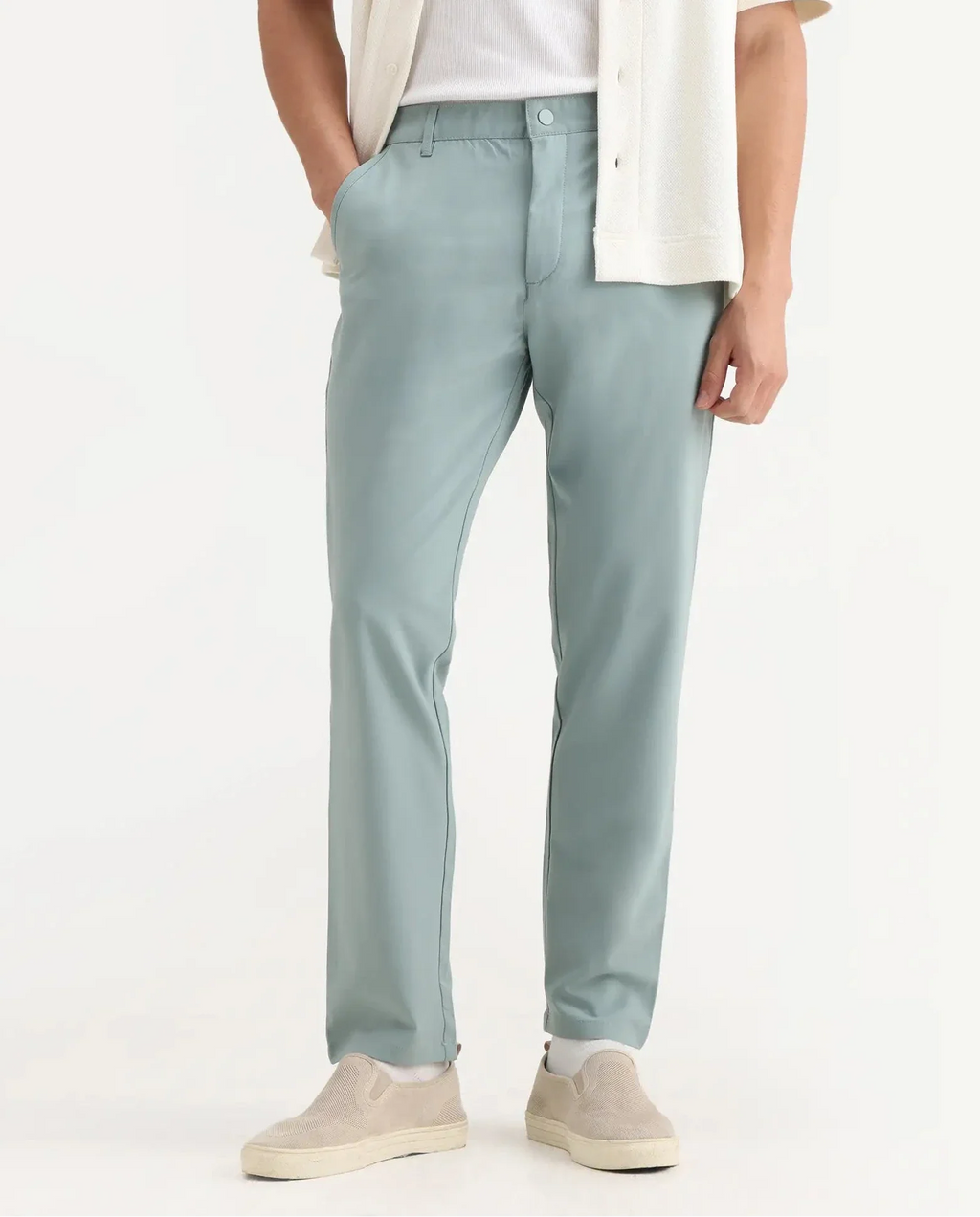 Rare Rabbit Men's Driver-2 Pastel Green Polyester Blend Plain Regular Fit Trouser