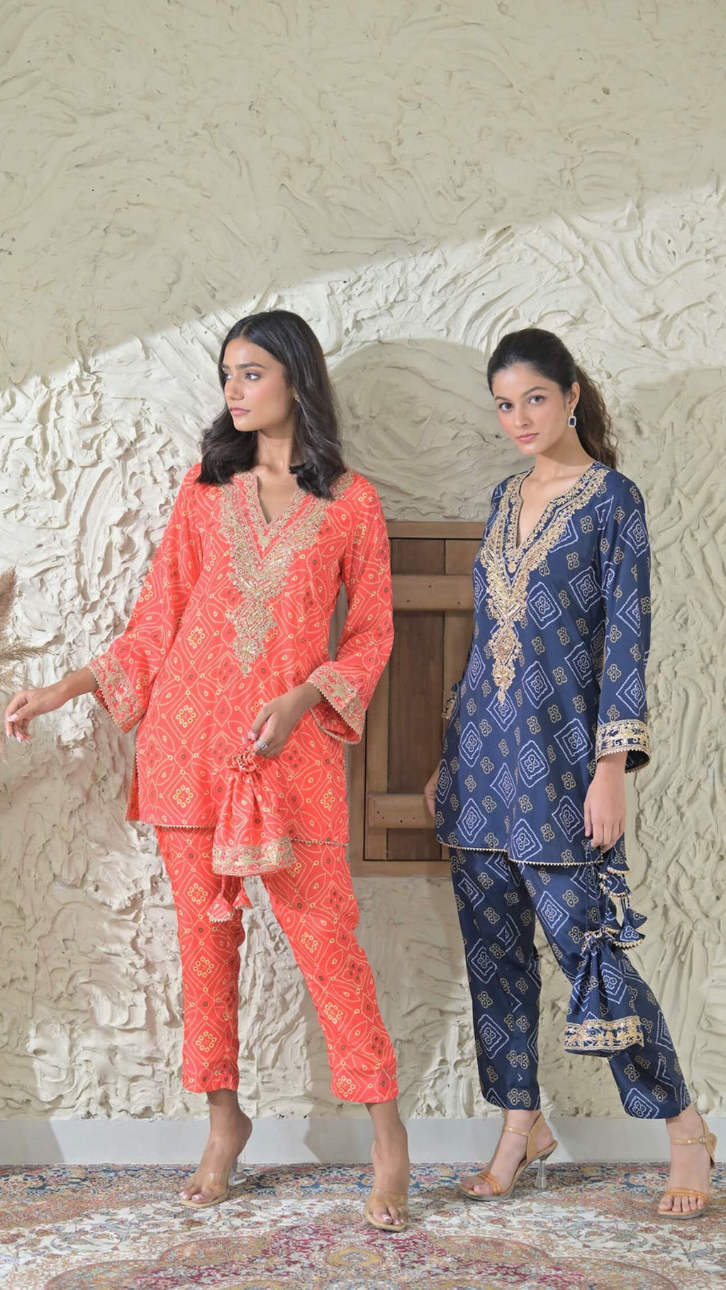 Orange Bandhej Embroidered Co-ord