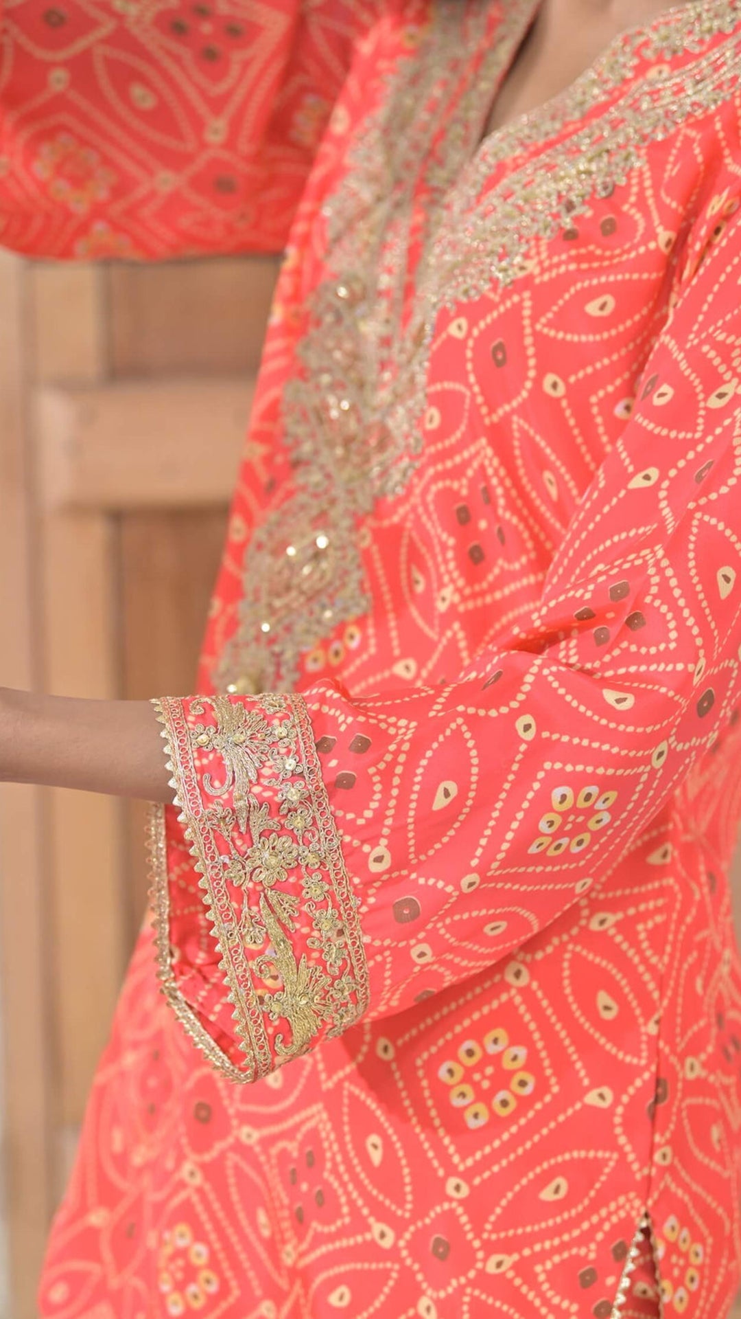 Orange Bandhej Embroidered Co-ord