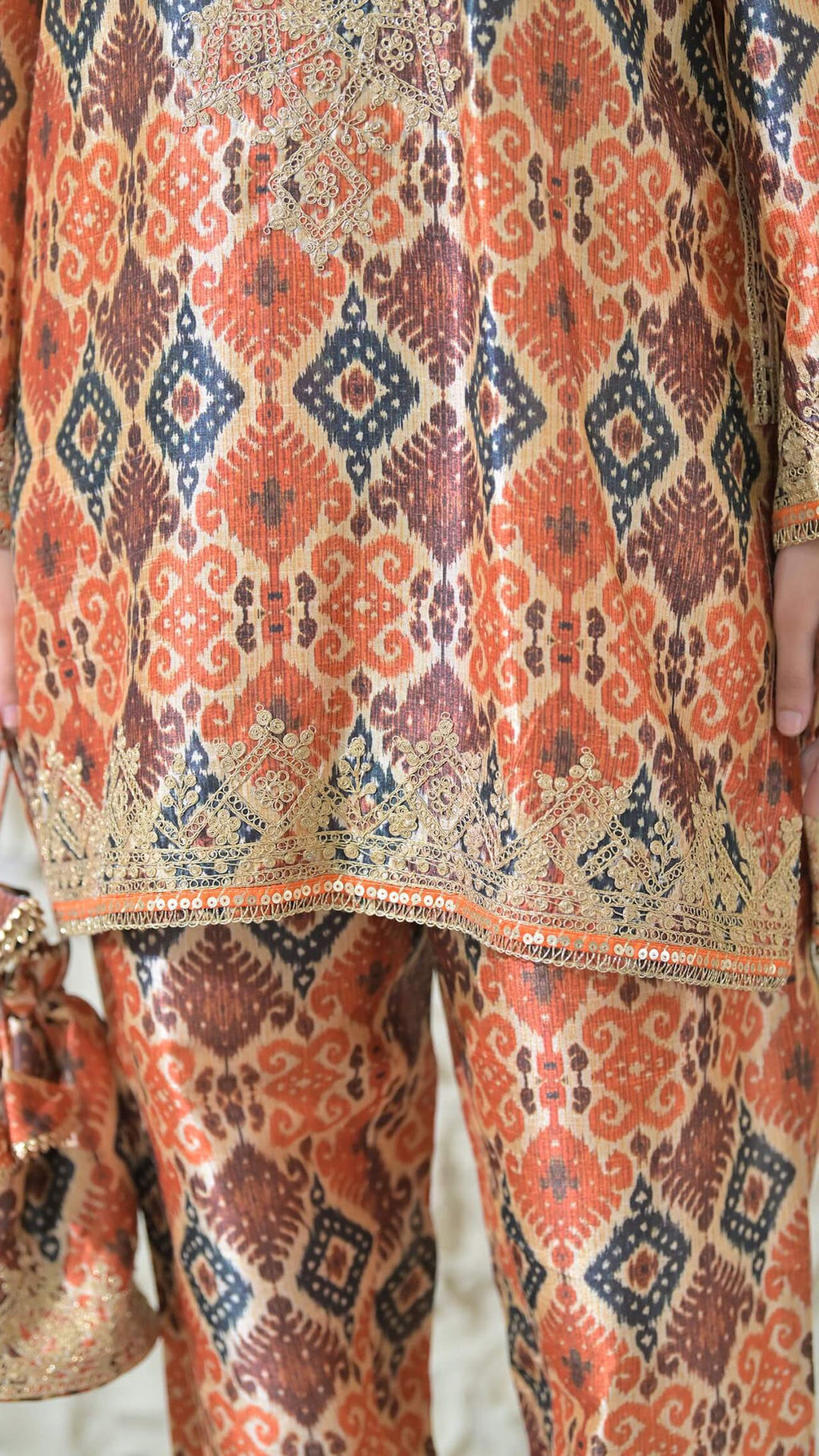 Beige Patola Embroidered Phiran Co-ord