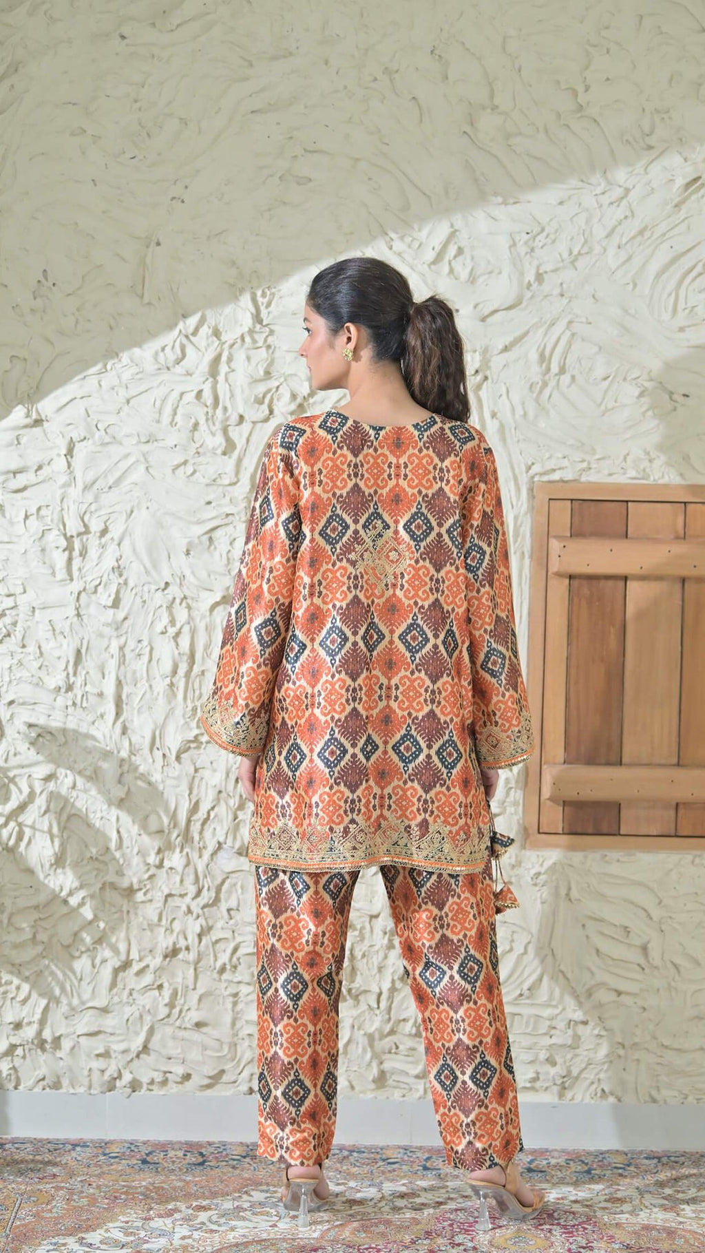 Beige Patola Embroidered Phiran Co-ord