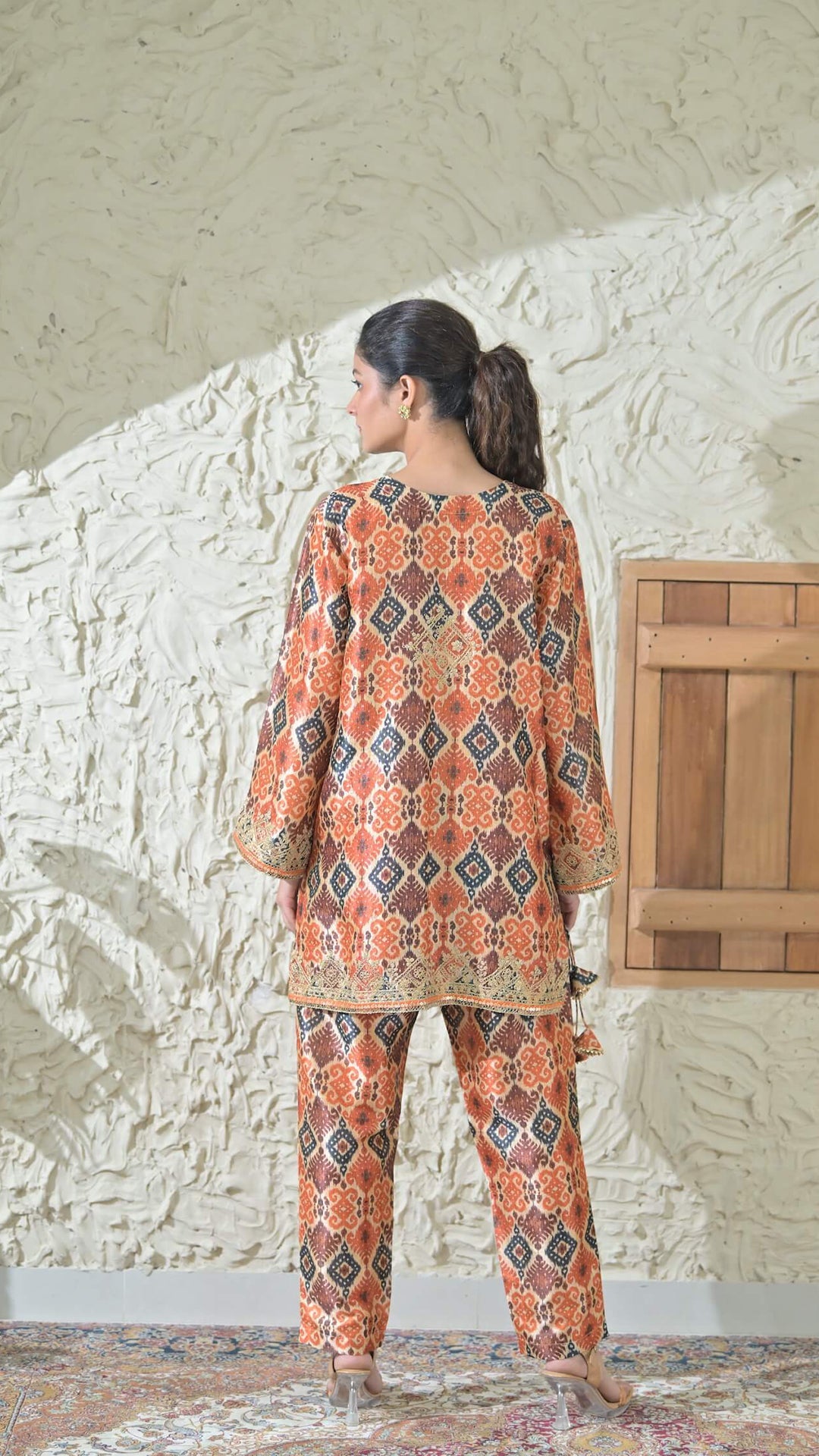 Beige Patola Embroidered Phiran Co-ord