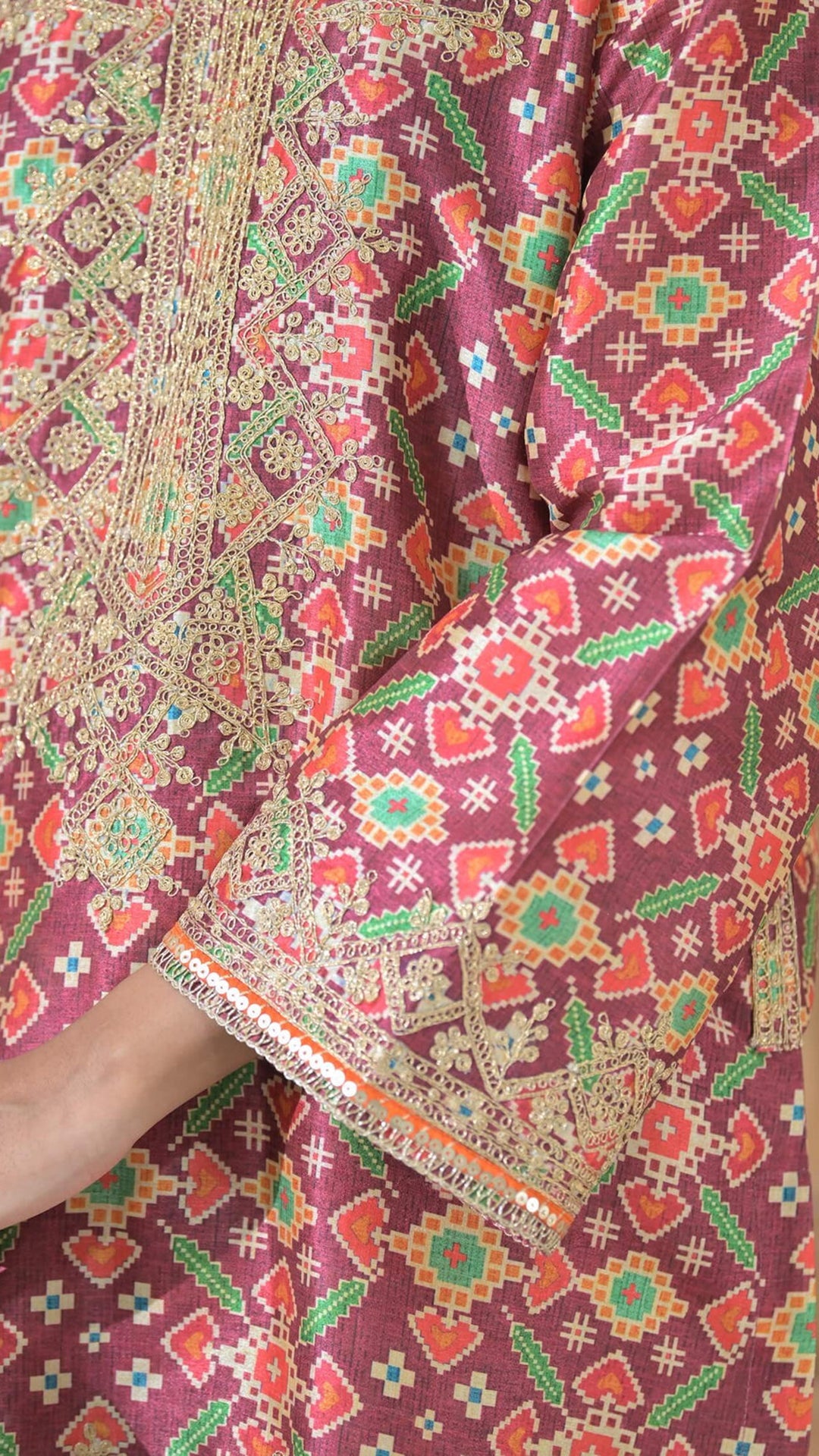 Maroon Patola Embroidered Phiran Co-ord