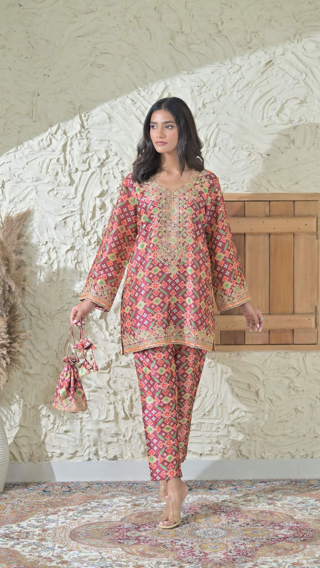 Maroon Patola Embroidered Phiran Co-ord