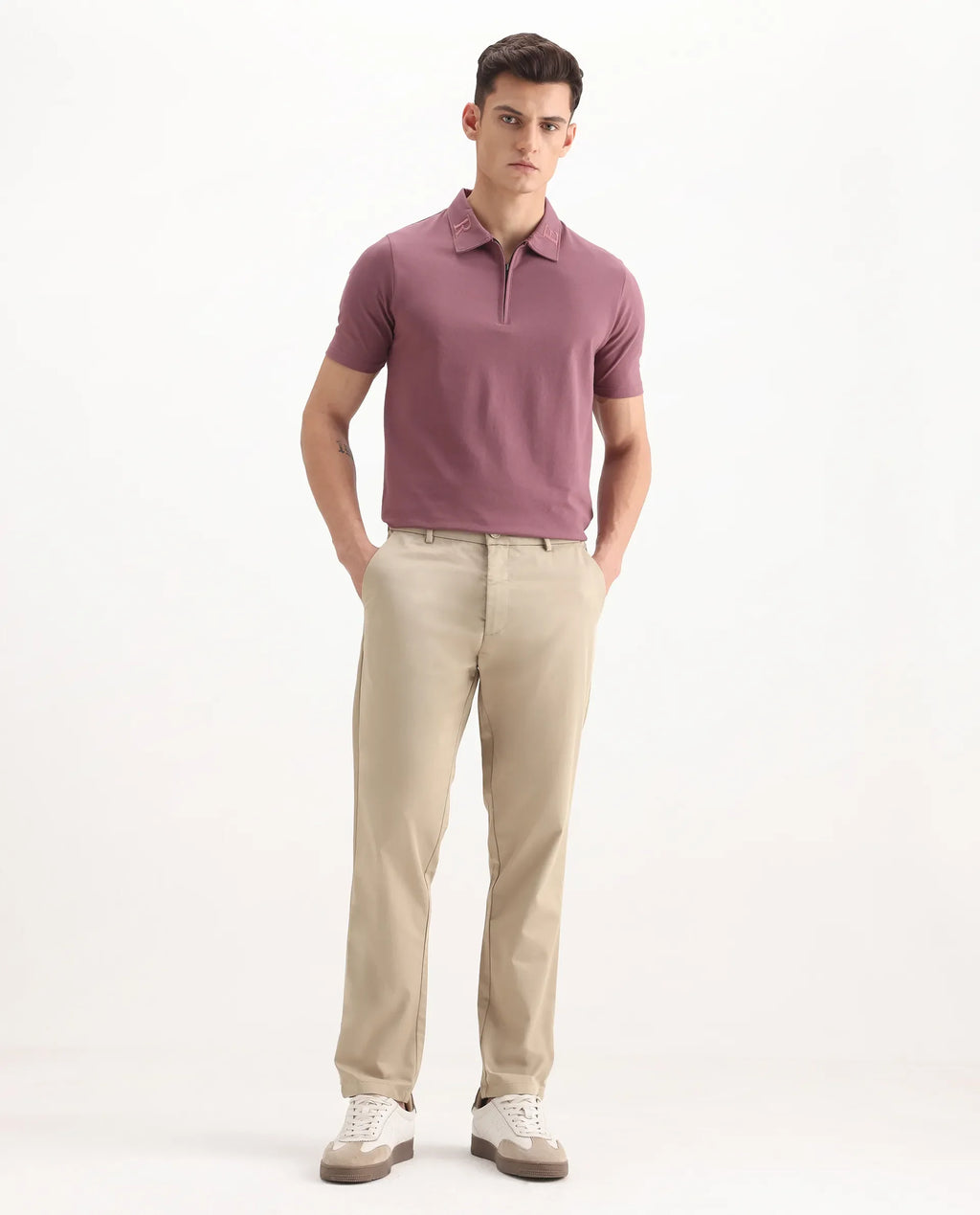 Rare Rabbit Men's Ebert Beige Cotton Plain Regular Fit Trouser