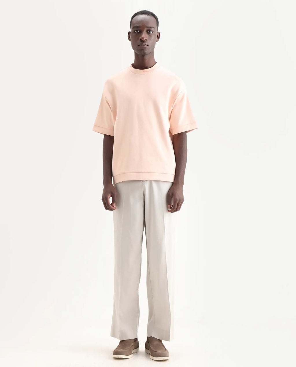 Rare Rabbit Men's Essot Grey Excel Blend Plain Baggy Fit Trouser