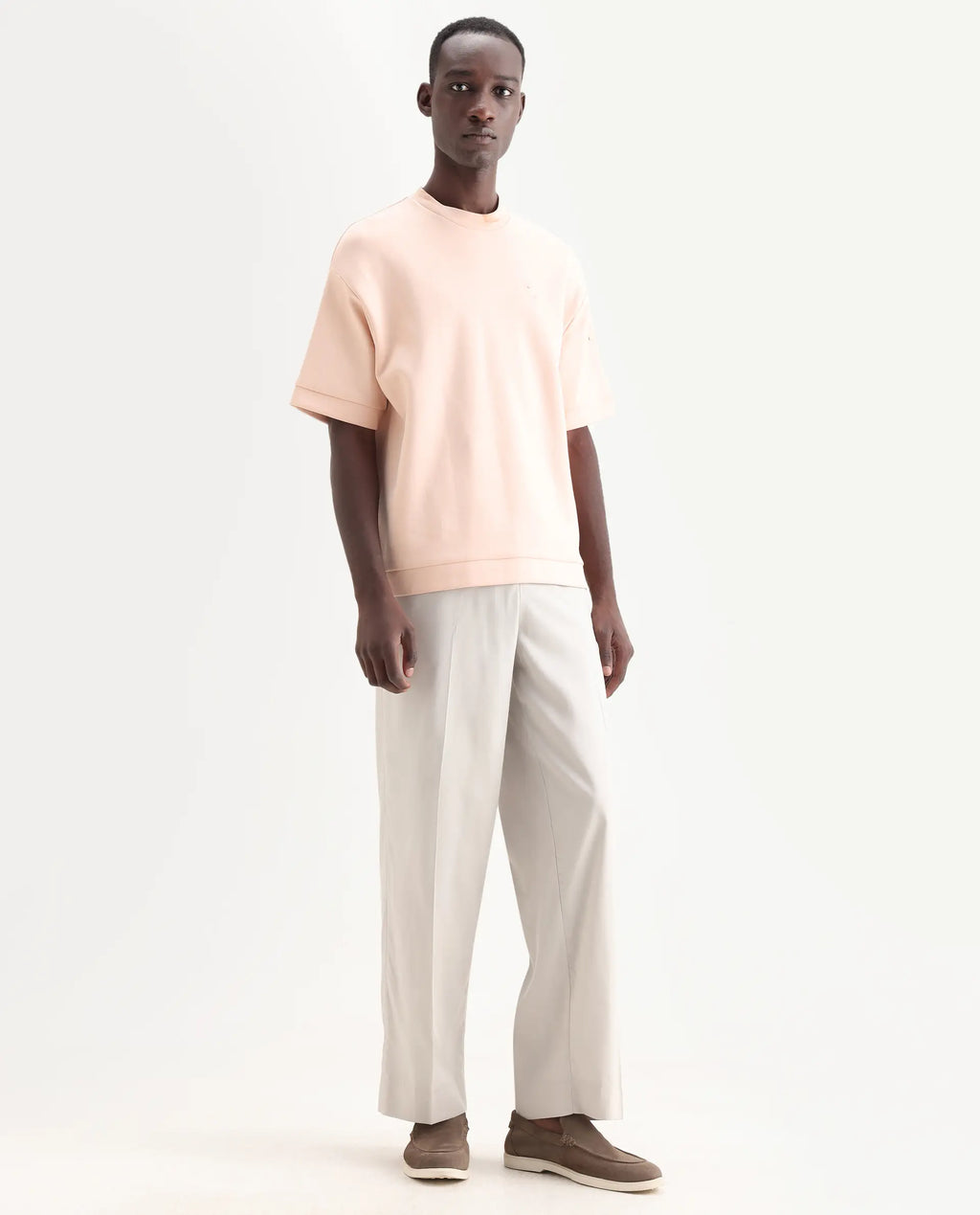 Rare Rabbit Men's Essot Grey Excel Blend Plain Baggy Fit Trouser